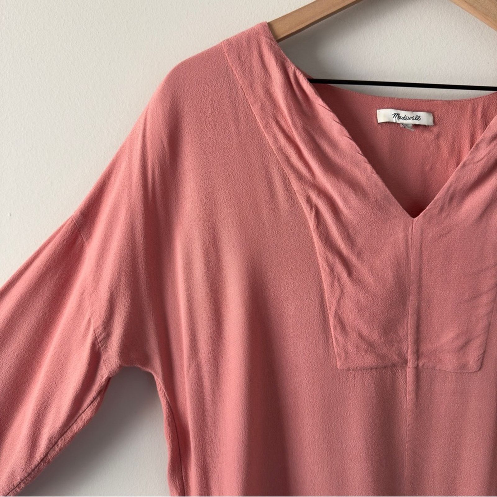 Madewell Madewell Pink Long Sleeve Shift Dress Knee Length Solid EUC Size S / US 4 / IT 40 - 7 Thumbnail
