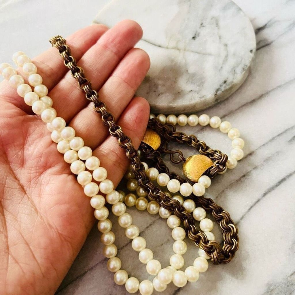 Vintage Vintage Pearl and Chain Layered Necklace Gold Toned Size ONE SIZE - 5 Thumbnail
