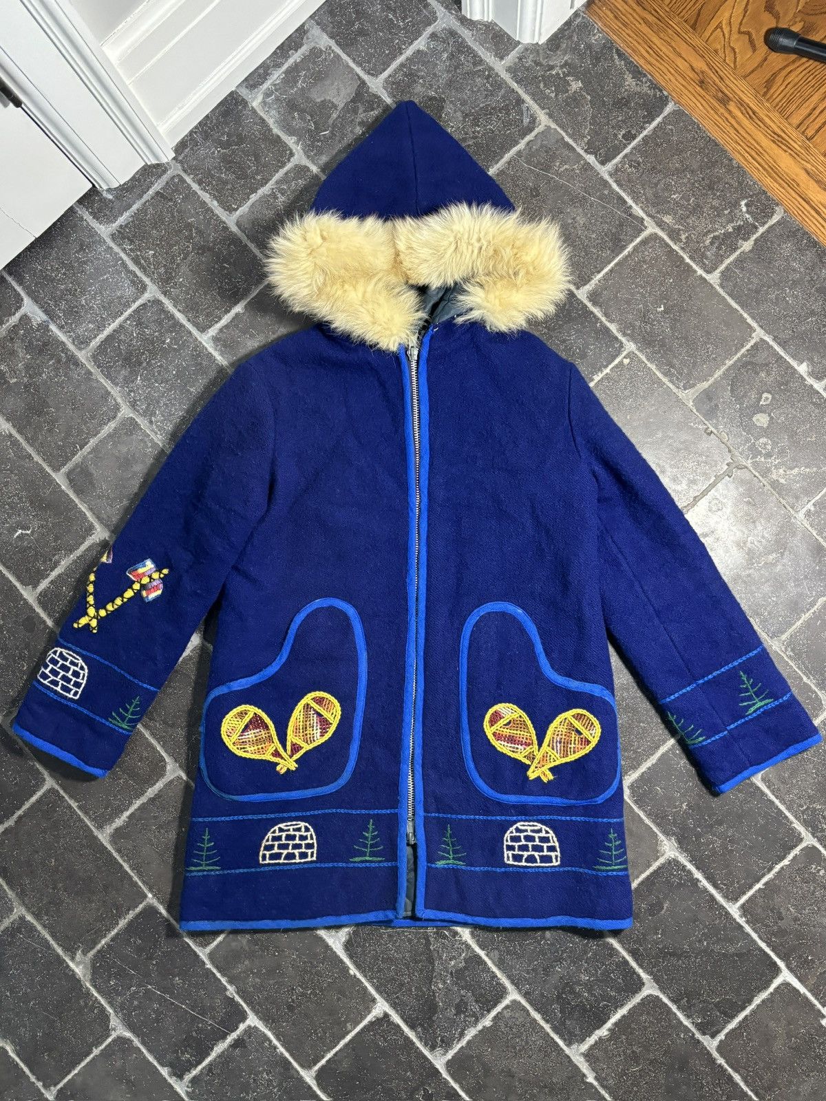 Vintage Vintage Wool Coat Duffle Jacket Inuit Eskimo Fur Parka Hood Size US S / EU 44-46 / 1 - 2 Thumbnail
