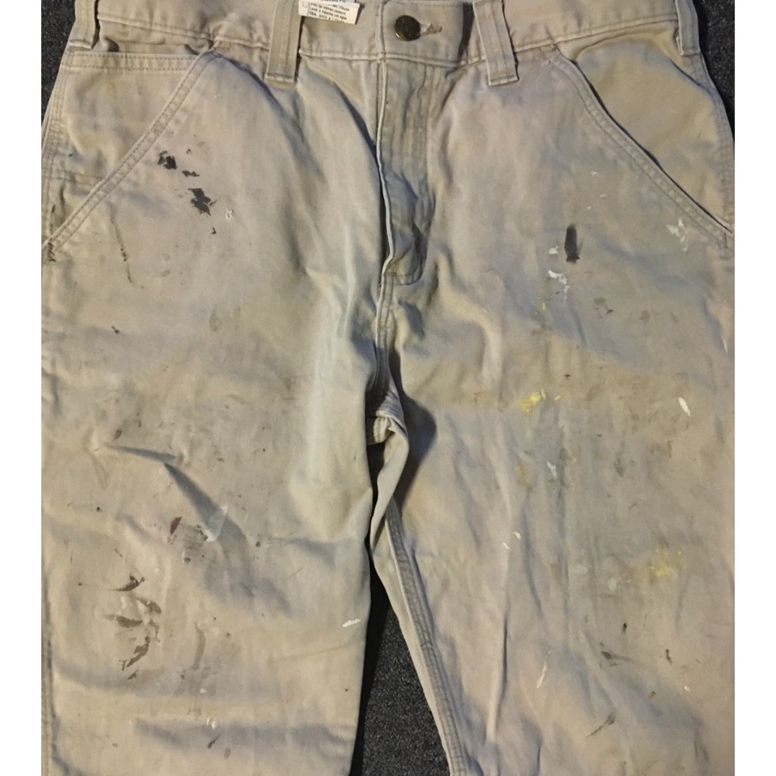 Carhartt VINTAGE Carhartt Distress Paint Splatter Pants 33/31 Beige Grunge Biker Punk Work 90s Mens Pants Size US 33 - 5 Thumbnail
