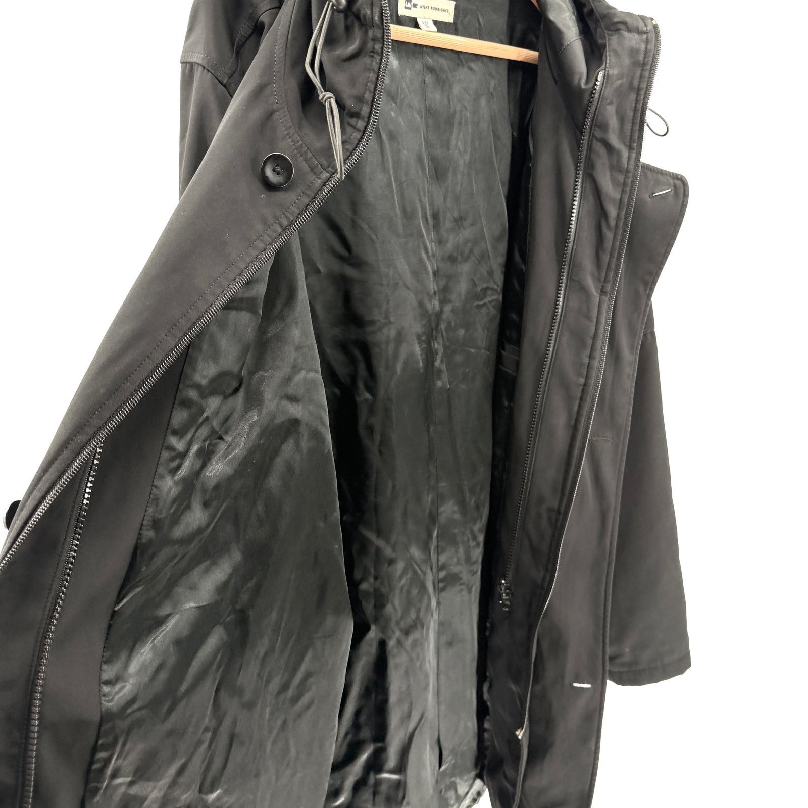 Wilke-Rodriguez Wilke Rodriguez Black Hooded Satin Lined Raincoat Size US L / EU 52-54 / 3 - 6 Thumbnail