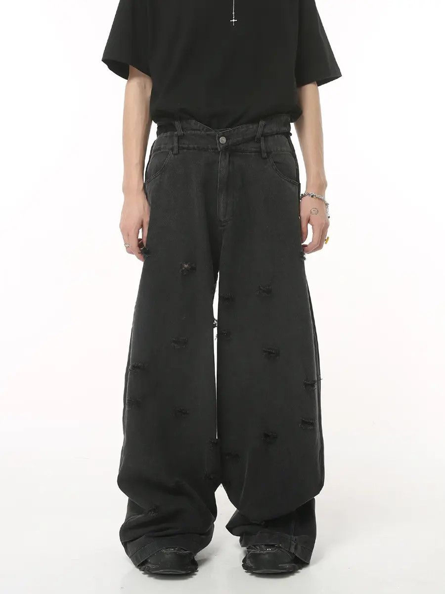 Japanese Brand × Jean Embroidery Patchwork Distressed Baggy Black Jeans Size US 30 / EU 46 - 1 Thumbnail