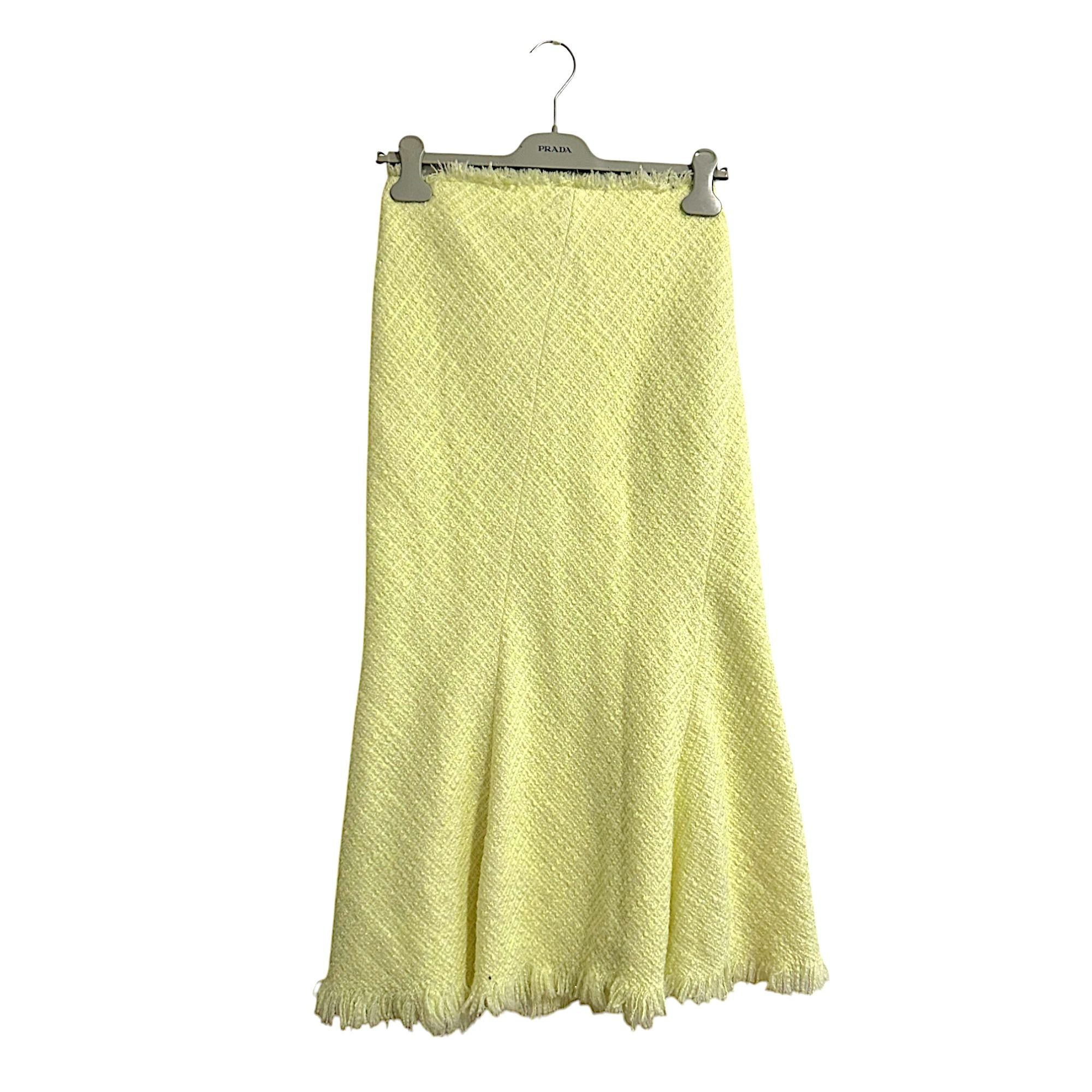Alexander Wang Yellow Frayed Tweed Midi Skirt Size S