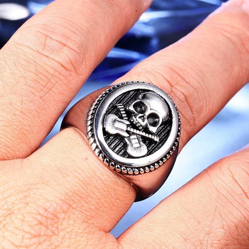 Vintage Cool Guitar Skull Ring Size ONE SIZE - 1 Thumbnail