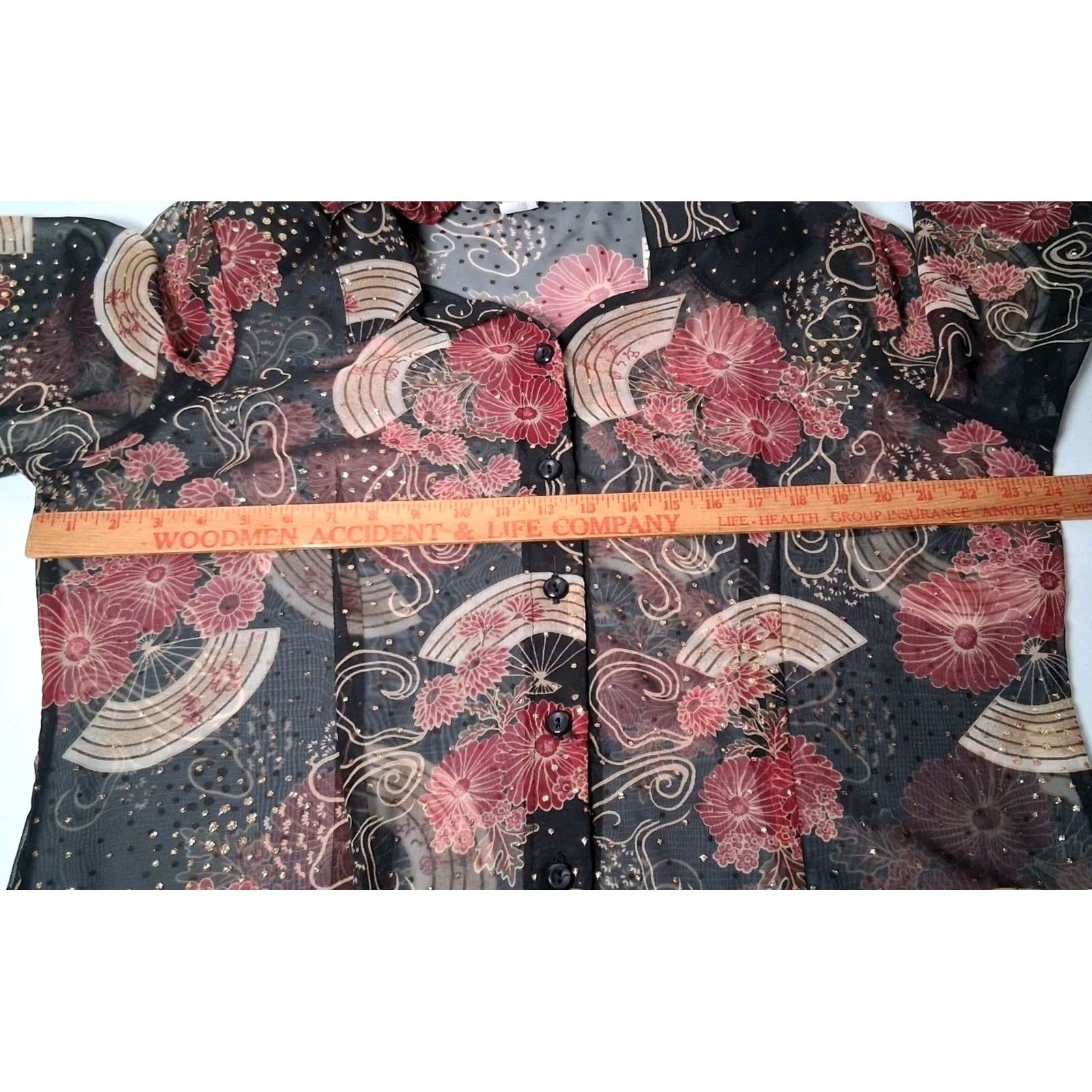Vintage VINTAGE Dressbarn Blouse Plus Size 18/20 Sheer Black Metallic Gold Floral Bell Sleeve Peasant Bohemian Y2K Fashion Women Mens? Size XXL / US 16-18 / IT 52-54 - 6 Thumbnail