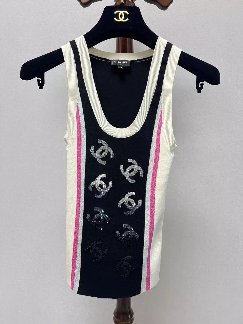 Chanel Chanel 23b white and black double C sequin vest 2504-Nextar Size XXS / US 00 / IT 34 - 1 Thumbnail