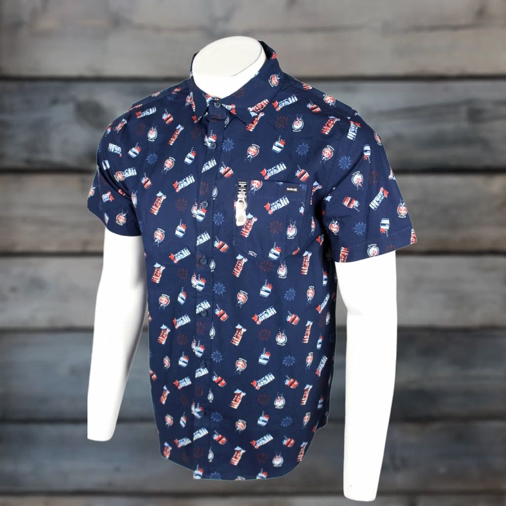 Hurley Hurley Men's Freaky Tiki Shirt Short Sleeve Woven Button Shirt M Medium Blue Size US M / EU 48-50 / 2 - 1 Thumbnail