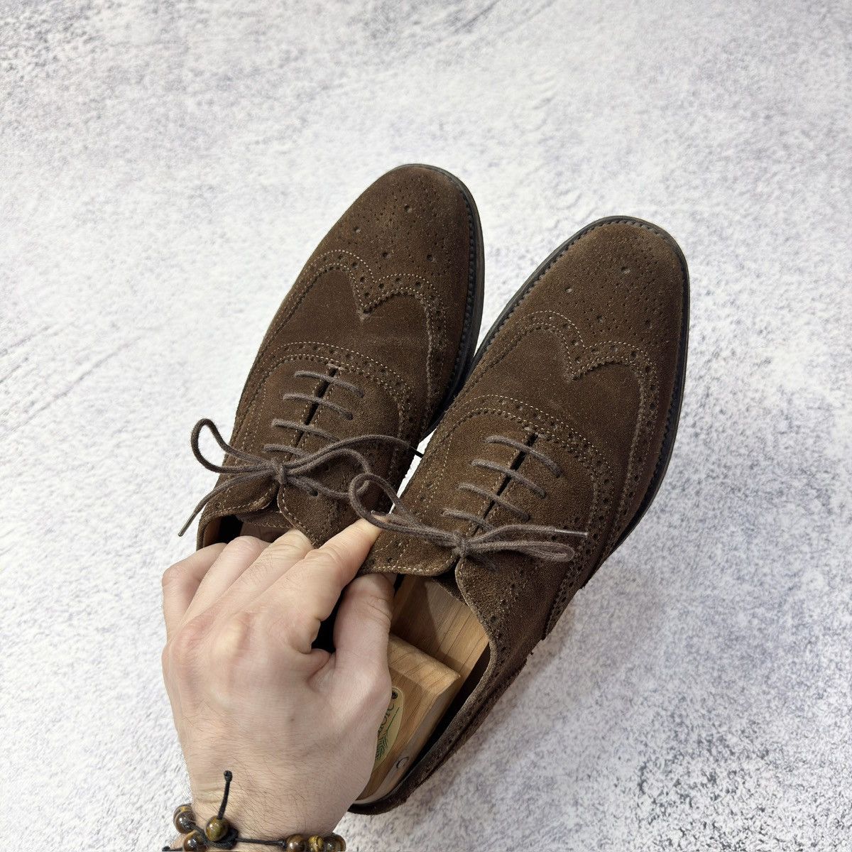 Designer × Handmade × Loake Loake Mens Brown Suede Oxfords Brogues US8 UK7 EU41 26cm Size US 8 / EU 41 - 9 Thumbnail