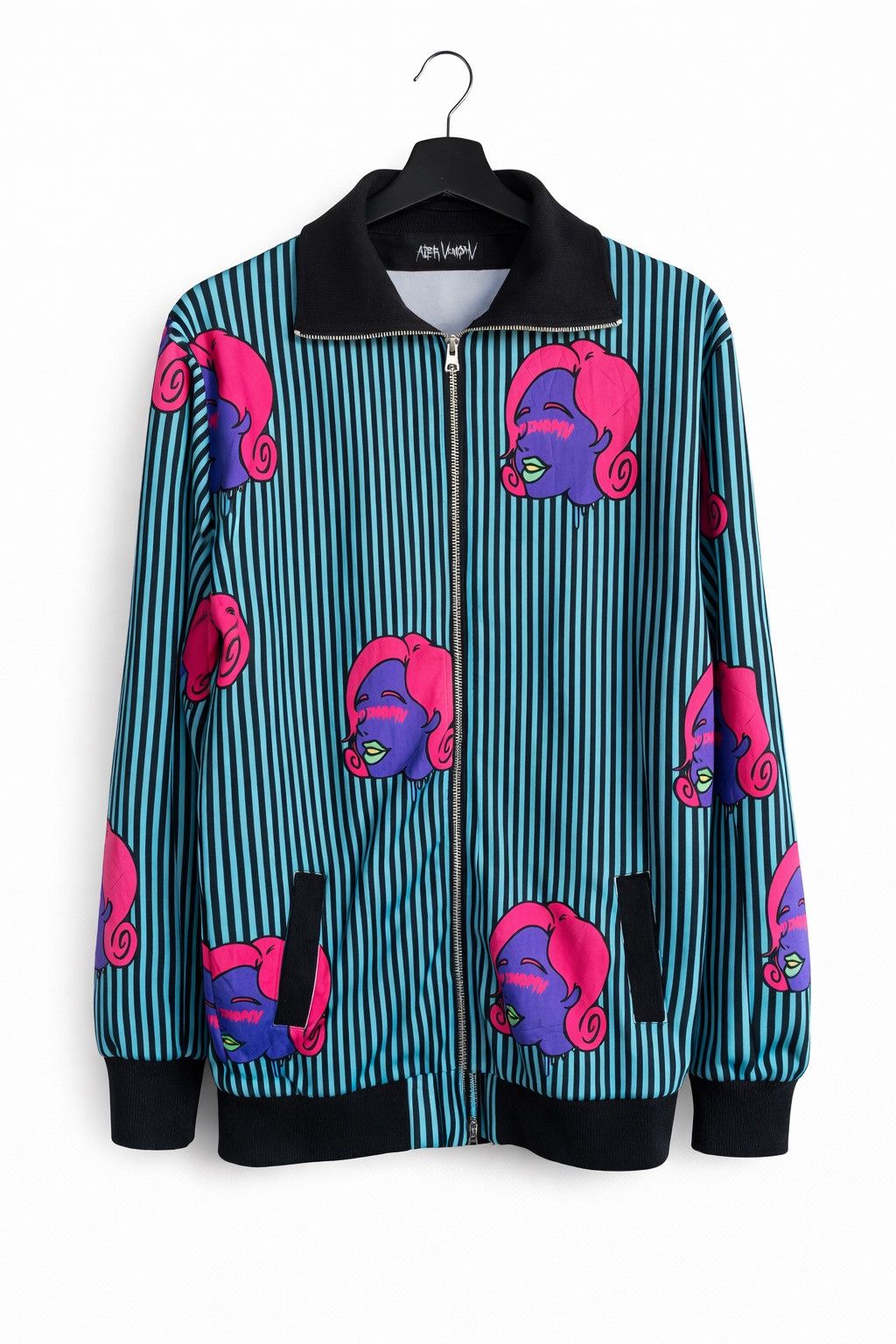 Japanese Brand After Venom Graphic Zip Jacket – Pop Art Face Print Striped Size L / US 10 / IT 46 - 1 Thumbnail