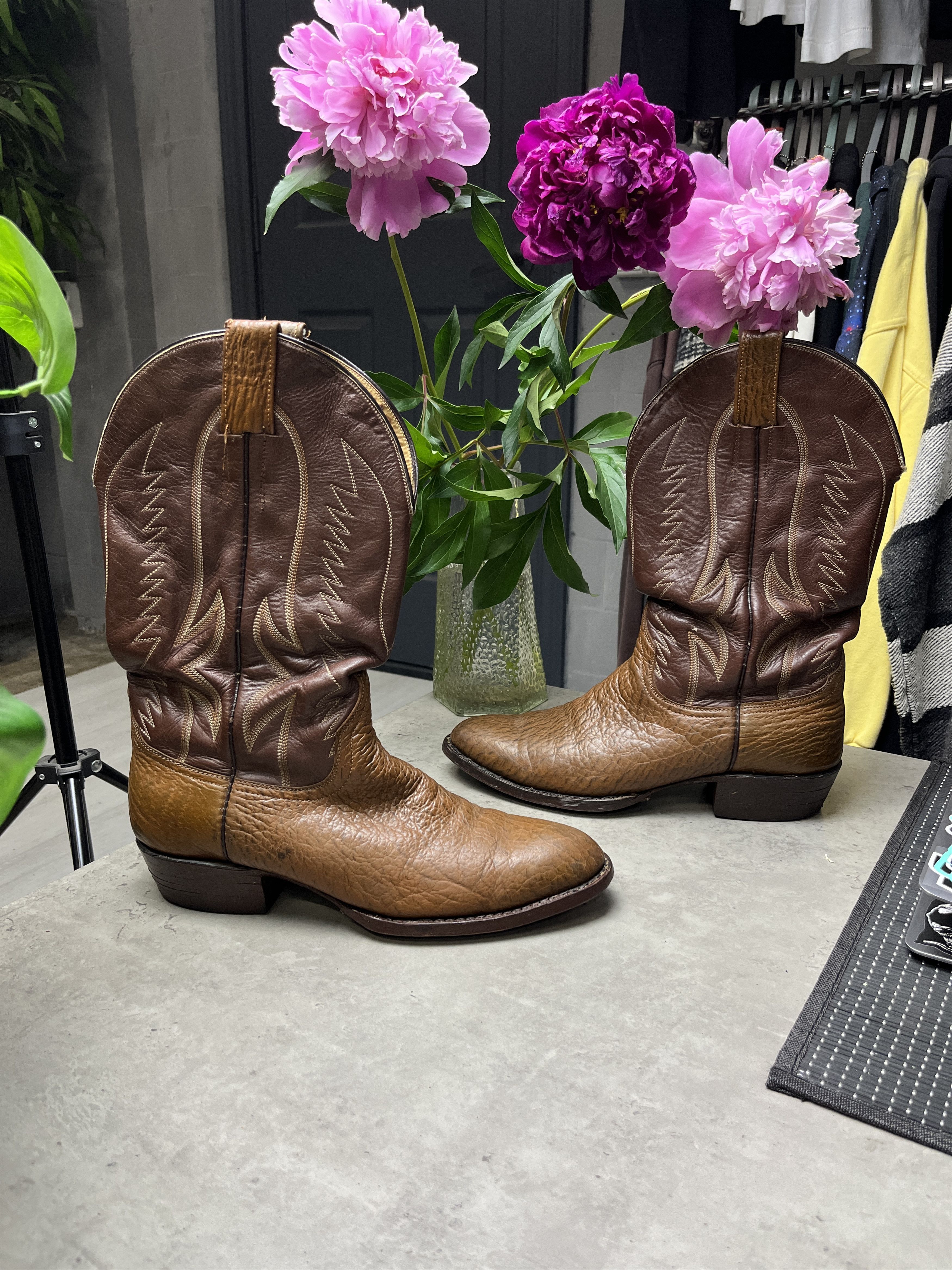 Other 1980s VINTAGE TEXTURED LEATHER WESTERN COWBOY BOOTS - 5106 Size US 10.5 / EU 43-44 - 2 Thumbnail