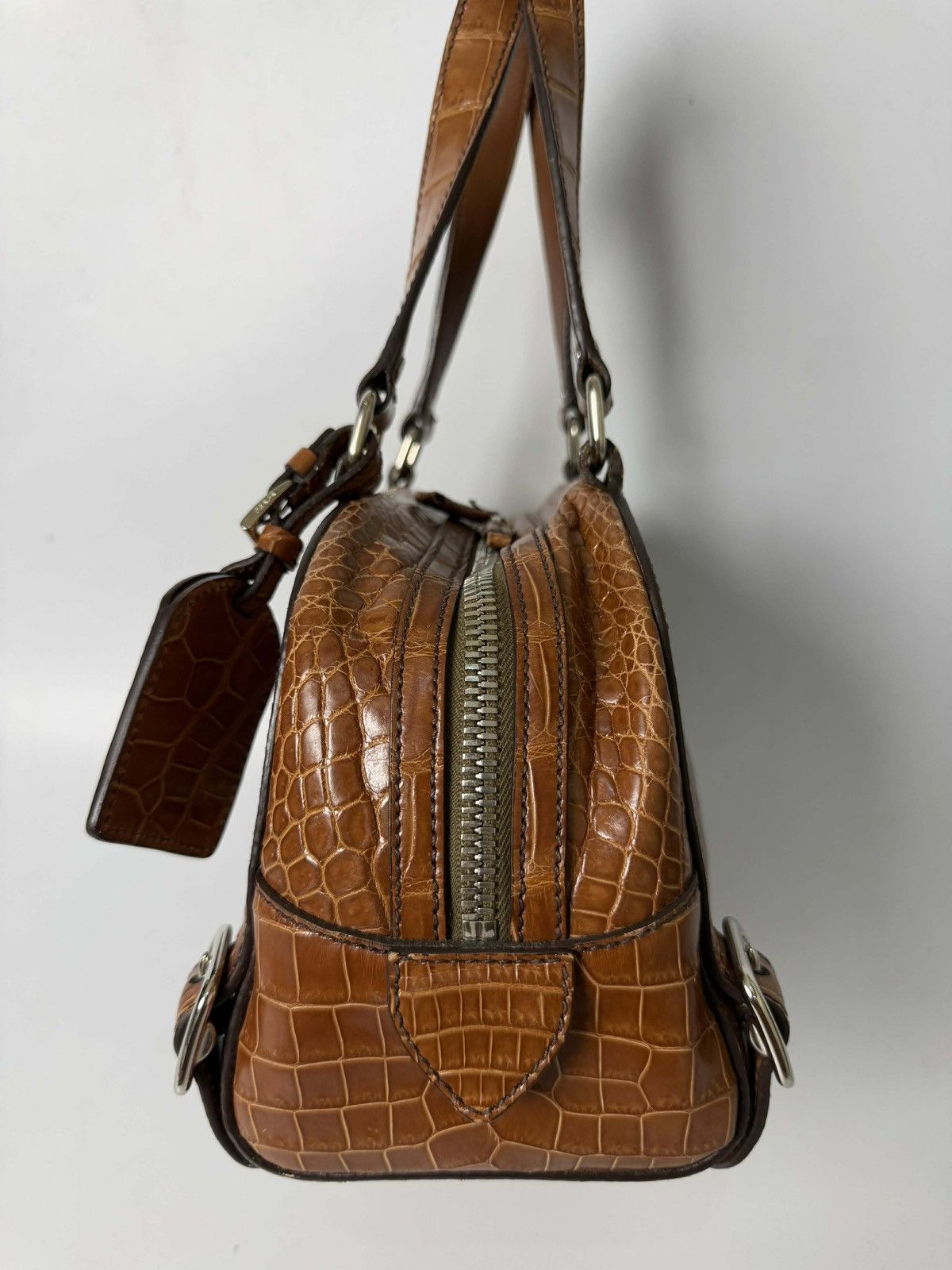 Prada Prada Brown Crocodile Bauletto Bag Size ONE SIZE - 4 Thumbnail