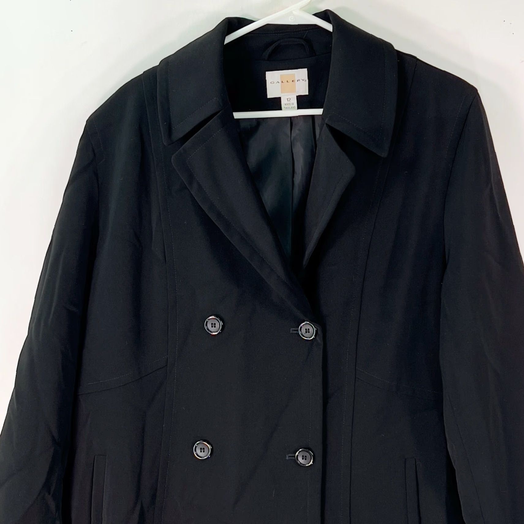 Rains Gallery Coat Women Long Black Pea Coat 12 Button Front Classic Fall Winter 50" 100% Polyester Size XL / US 12-14 / IT 48-50 - 3 Thumbnail