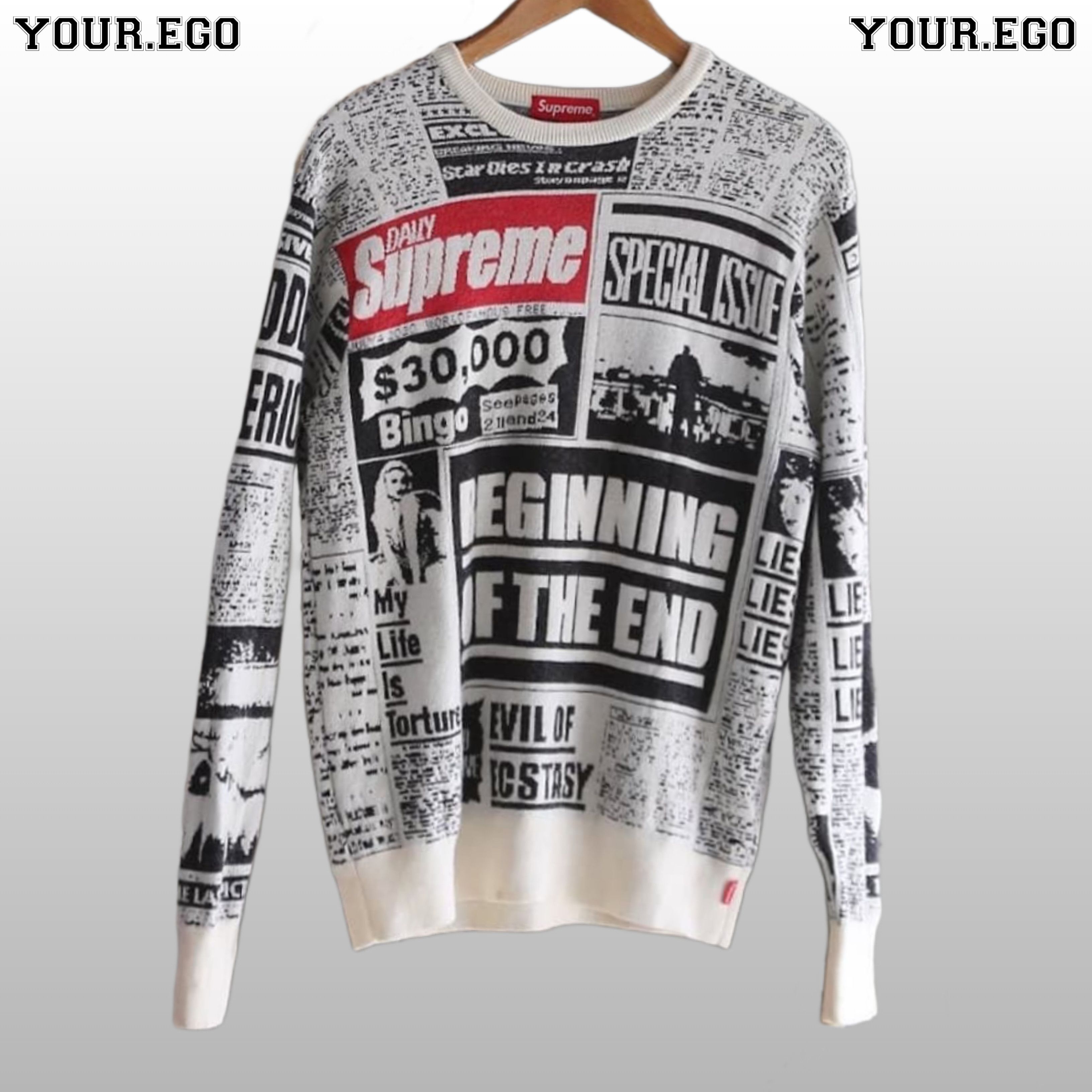 Supreme Newsprint Sweater | Grailed