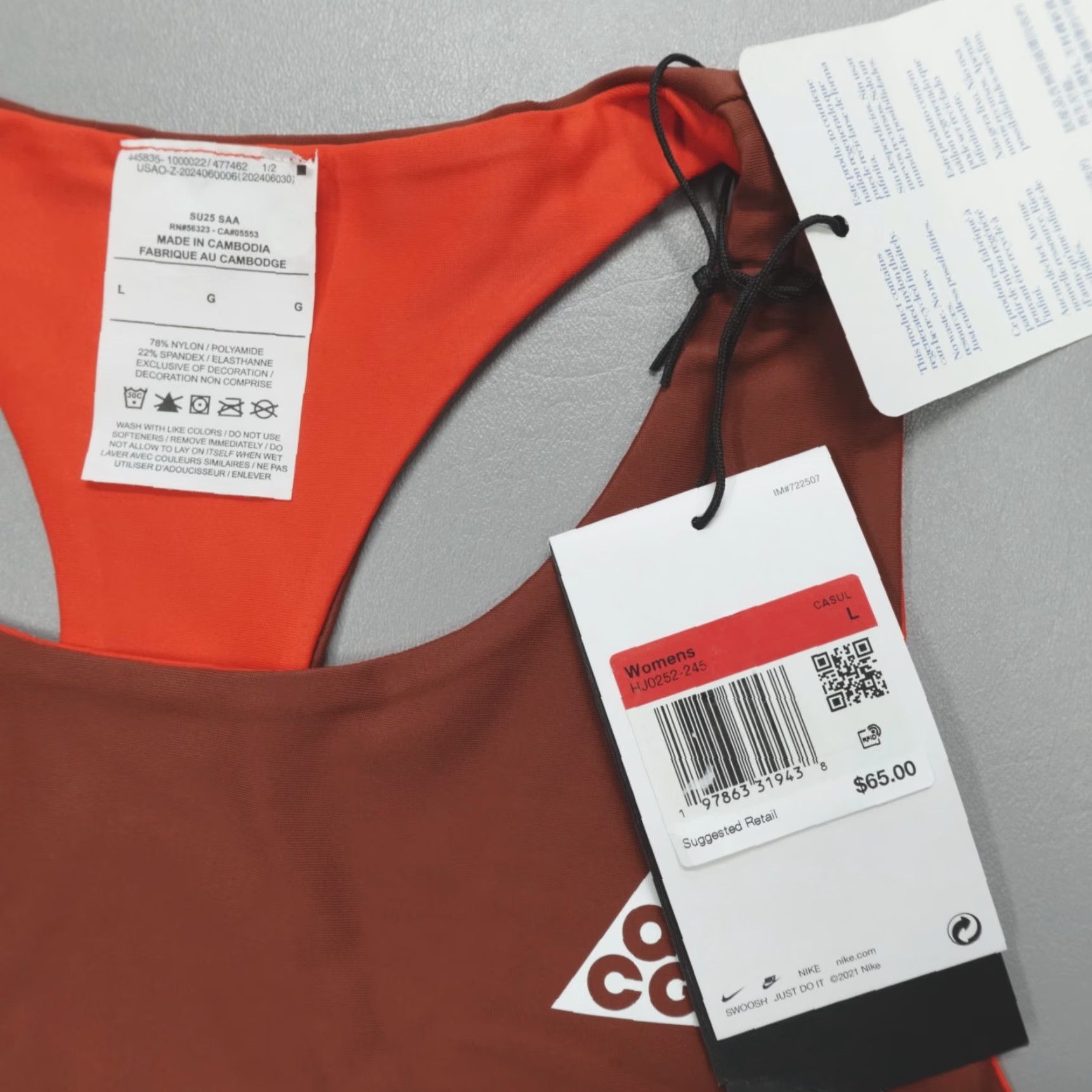 Nike Nike Dri-FIT Tank Reversible Women's Size L Orange Sleeveless Racerback Scoop Neck Nike ACG "Tree Frog" HJ0252-245 Size ONE SIZE - 3 Thumbnail