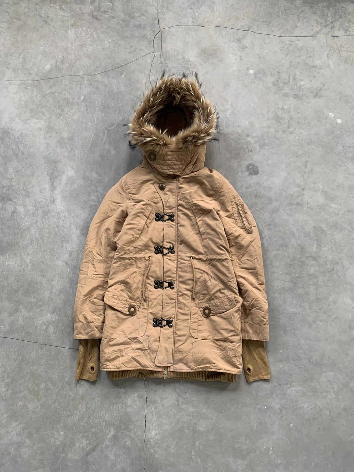 2000s SLY - Vkei Style Thumbhole Racoon Fur Hoodie Jacket