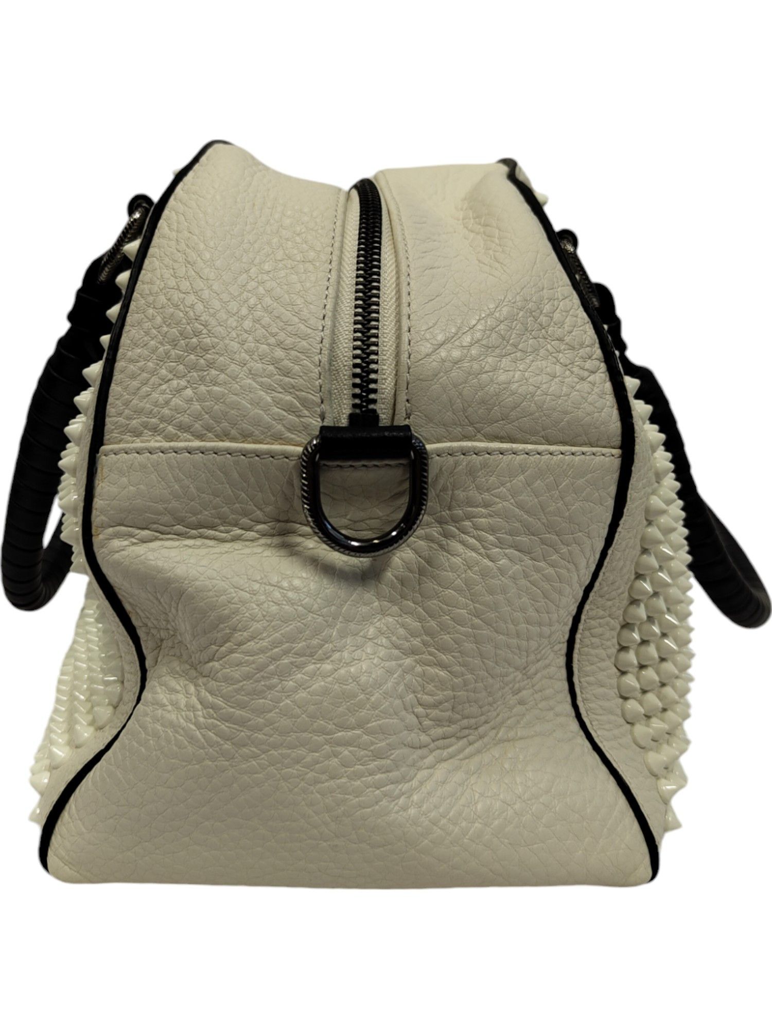 Christian Louboutin Cream White Panettone Spiked Bowler Bag With Black Handle Size ONE SIZE - 4 Thumbnail