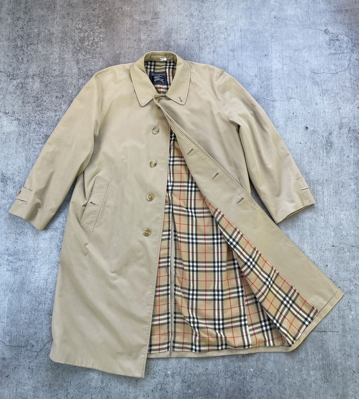 Vintage Burberry Trench Coat 90s Nova Check Beige Belted