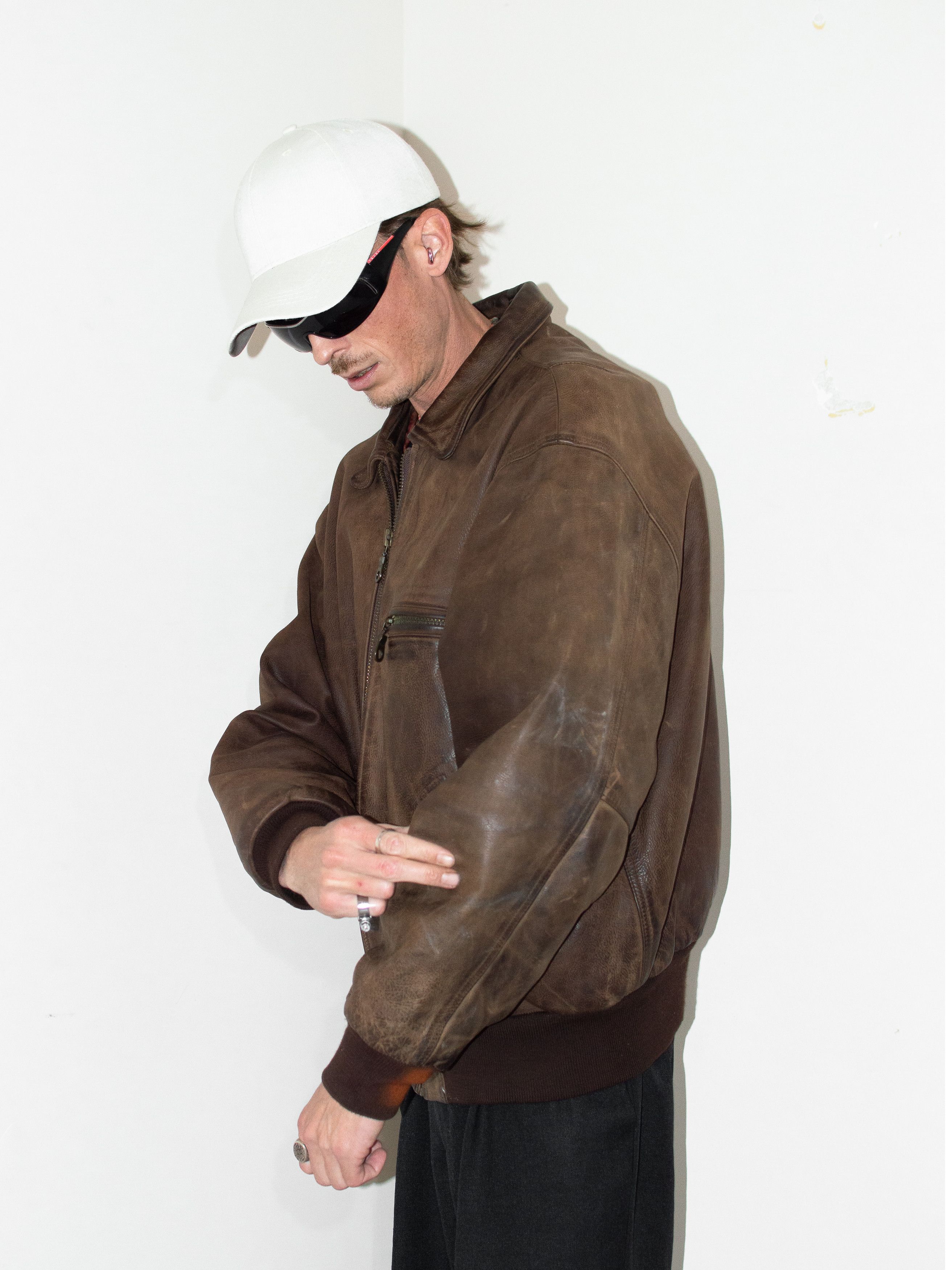 Vintage Leather Aviator deals Biker Faux Sherpa Fleece Lined Jacket Tan Brown 90s