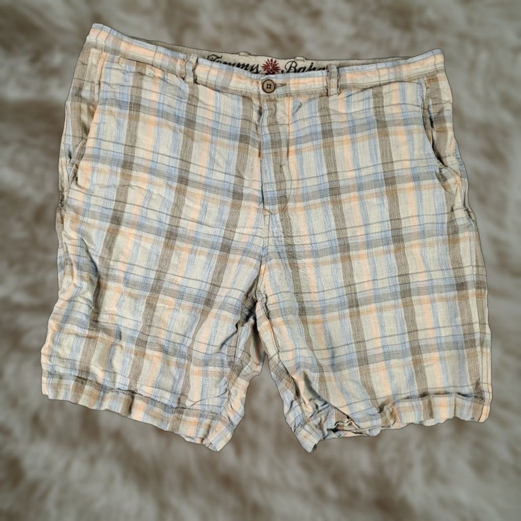 Tommy Bahama VINTAGE Tommy Bahama Men's Shorts Size 38 Linen Plaid Flat Front Casual Chino Blue Size US 38 / EU 54 - 1 Thumbnail