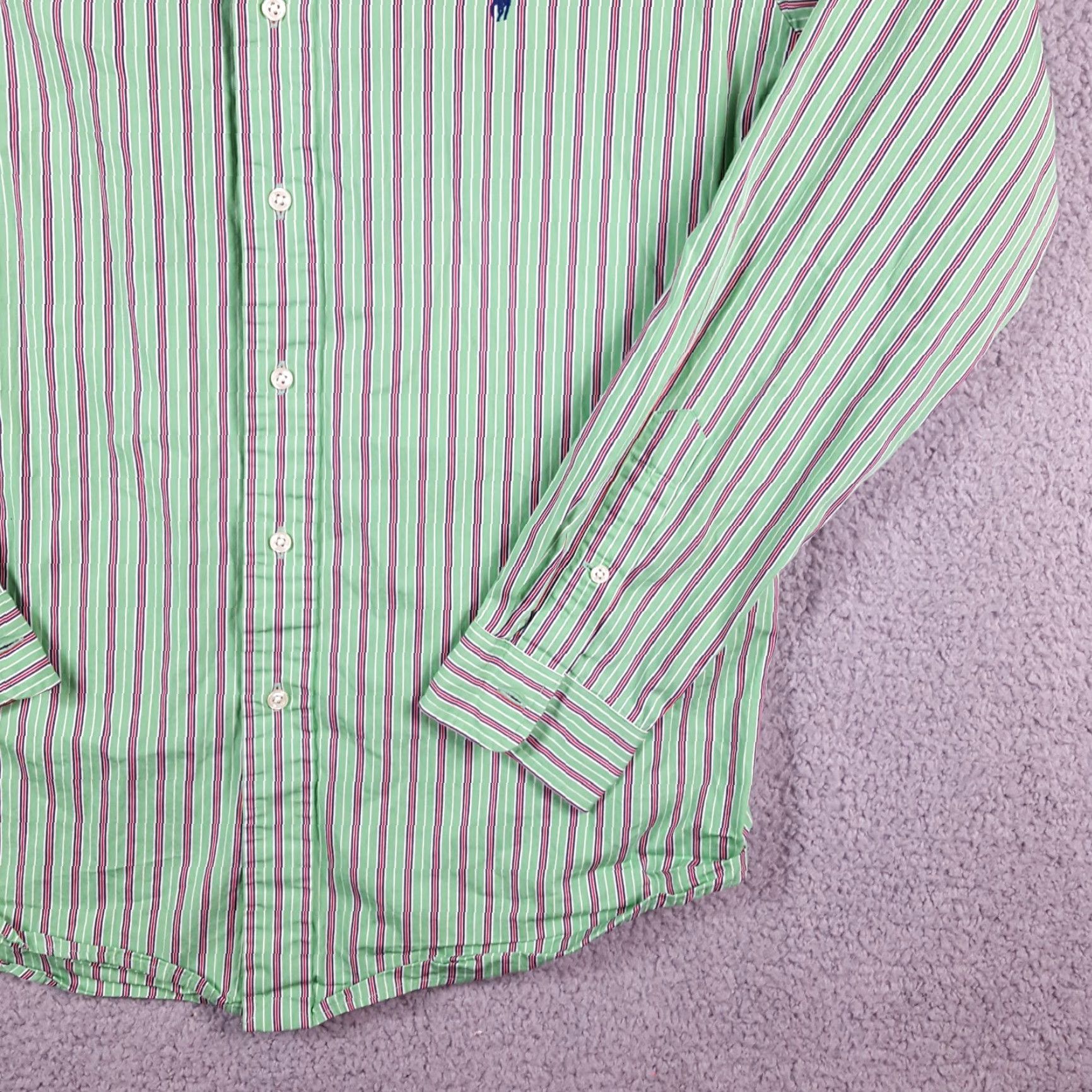 Ralph Lauren VINTAGE Ralph Lauren Men’s Button-Up Shirt Cotton Green Striped 90s Y2K Preppy Collared Large Size US L / EU 52-54 / 3 - 3 Thumbnail