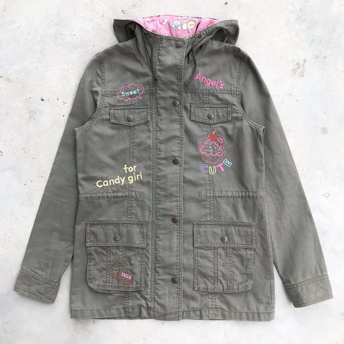 image of 2000's Angel Blue " Sweet 4 Candy Girl " Jacket Parka Army in Army Green, Women's (Size Large)