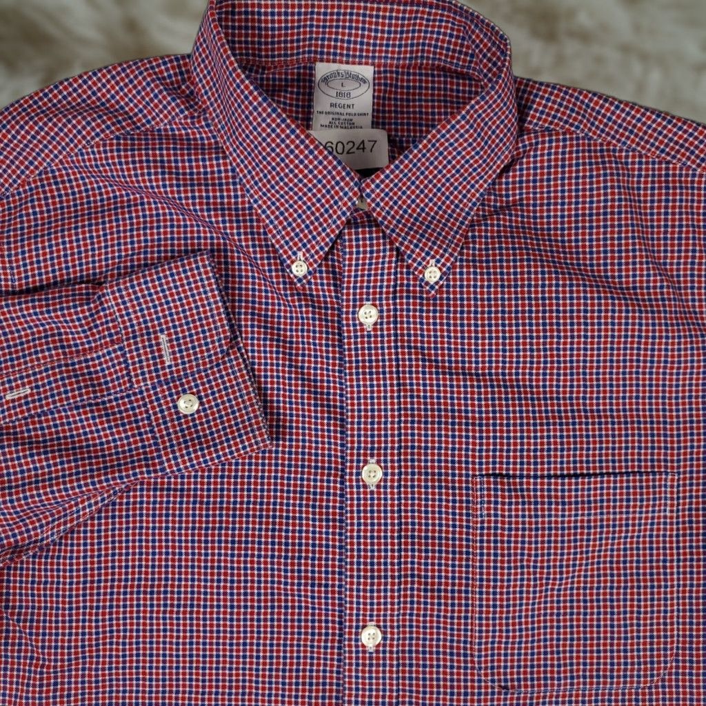 Brooks Brothers Brooks Brothers Button-Up Shirt Mens Large Red Blue Check Long Sleeve Collared Regular Fit Size US L / EU 52-54 / 3 - 1 Thumbnail