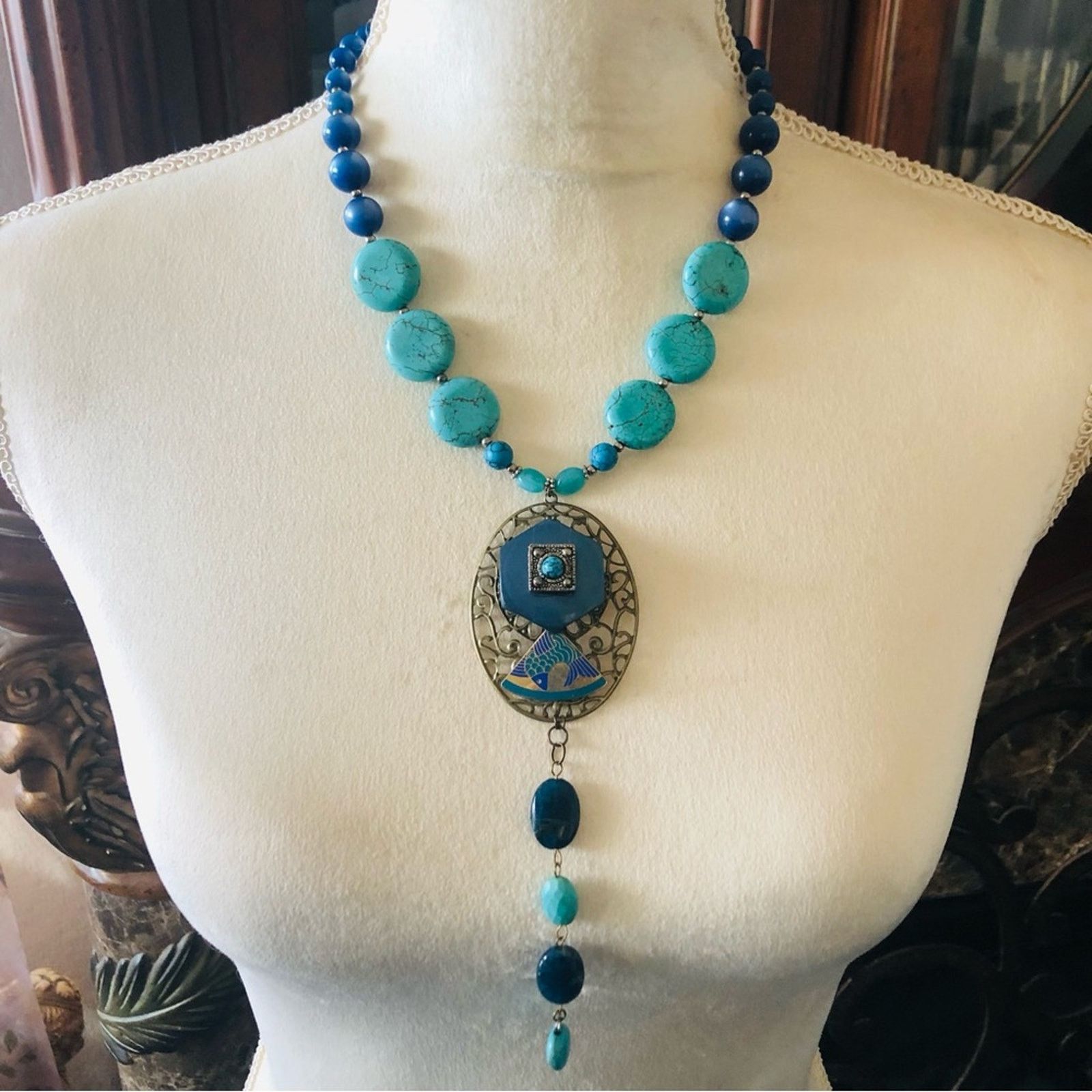 Handmade Handcrafted repurpose howlite genuine stone necklace Size ONE SIZE - 2 Thumbnail