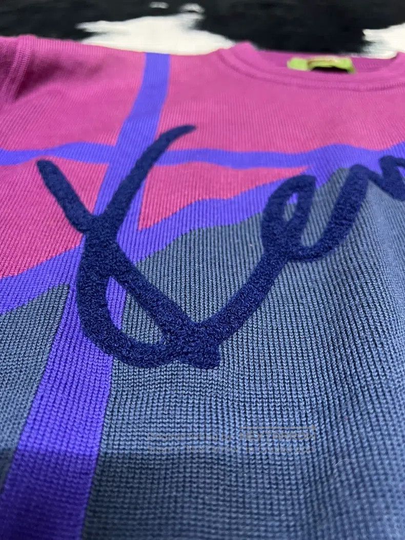 Kenzo 100% Wool Contrasting Color Sweater with Flock Logo
