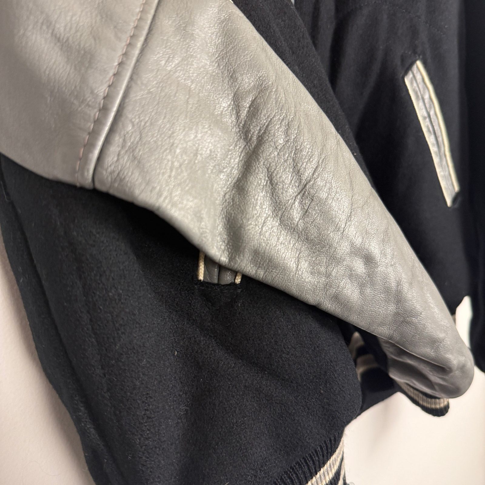 Vintage Vintage 50s Wool Leather Varsity Jacket Shawl Collar Large Size US L / EU 52-54 / 3 - 5 Thumbnail