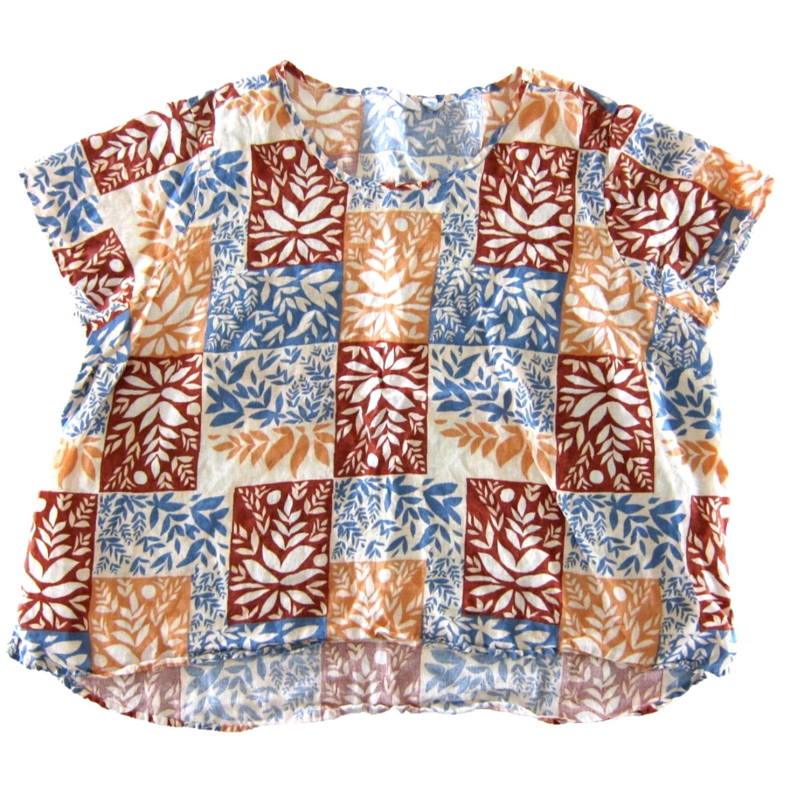Vintage Sigrid Olsen Blouse Shirt 3X Blue Floral Linen 90s Bohemian Boxy Tunic Womens Size XXL / US 16-18 / IT 52-54 - 2 Thumbnail