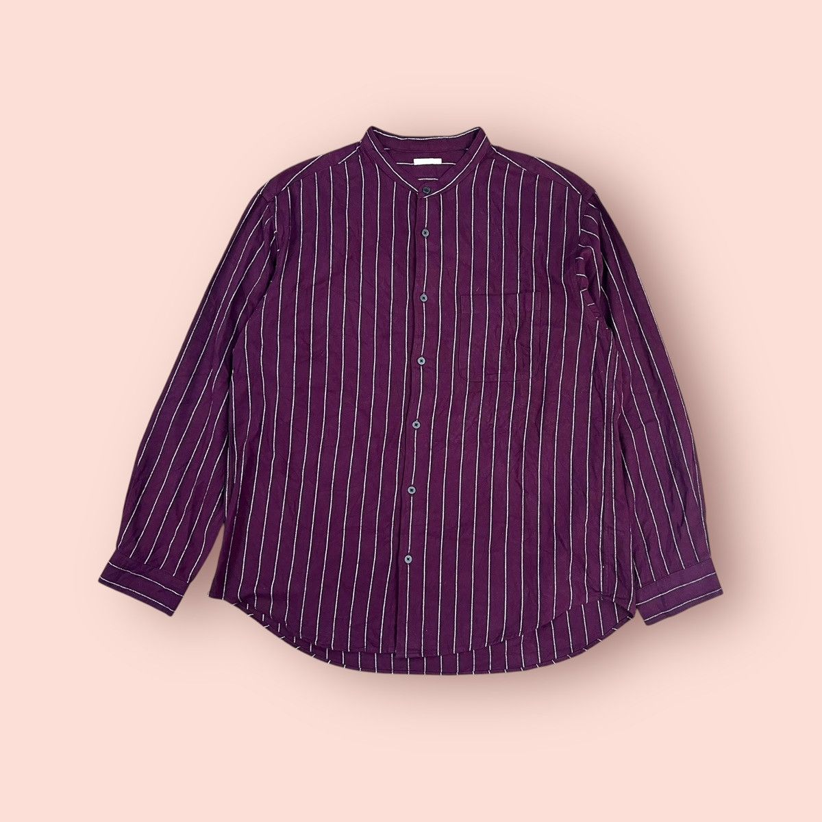 VINTAGE GU PURPLE STRIPED SOFT FLANNEL STAND COLLAR