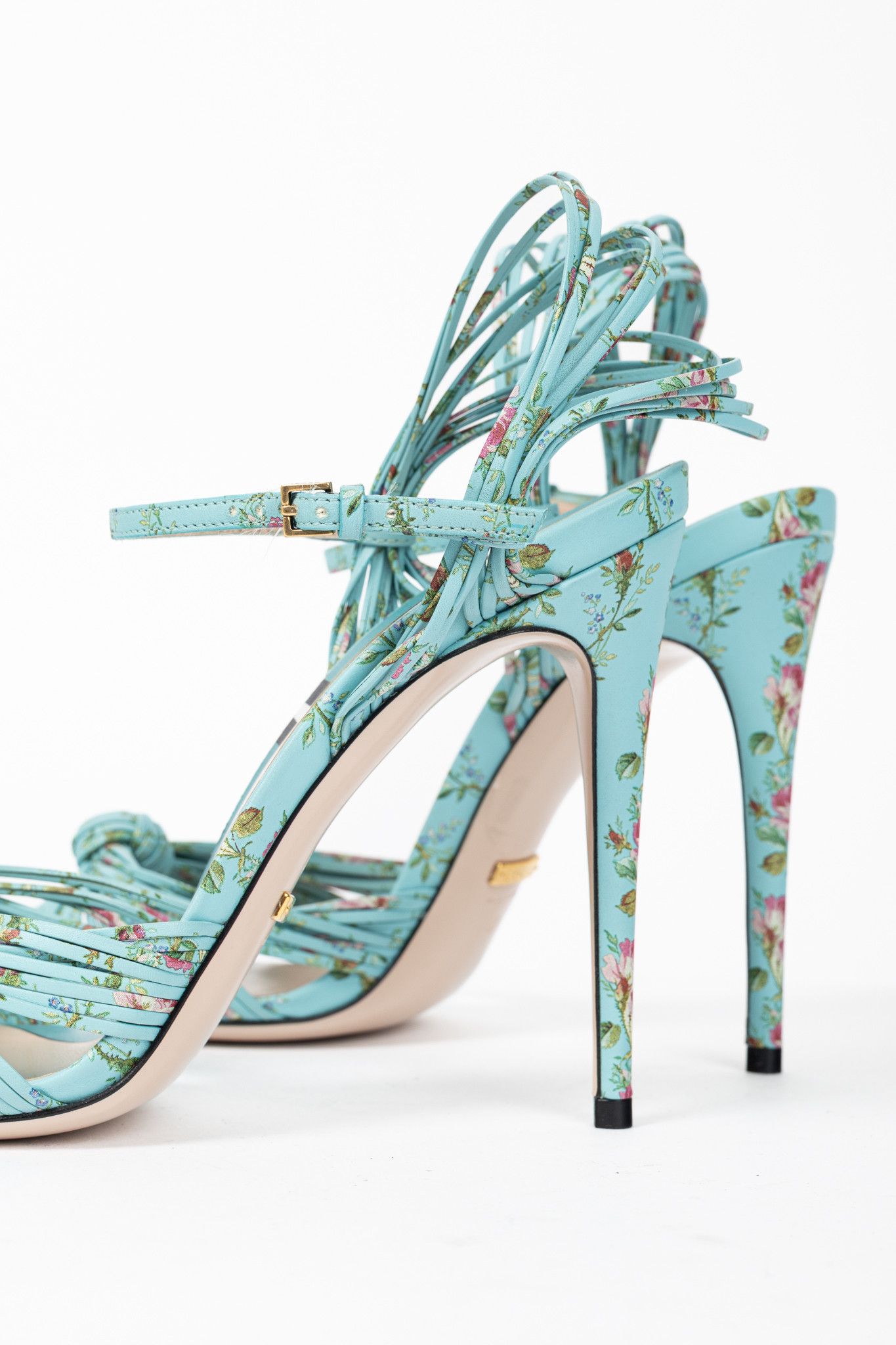 Gucci Gucci Allie Floral-Print Leather Knotted High-Heel Sandals Size US 9.5 / IT 39.5 - 9 Thumbnail
