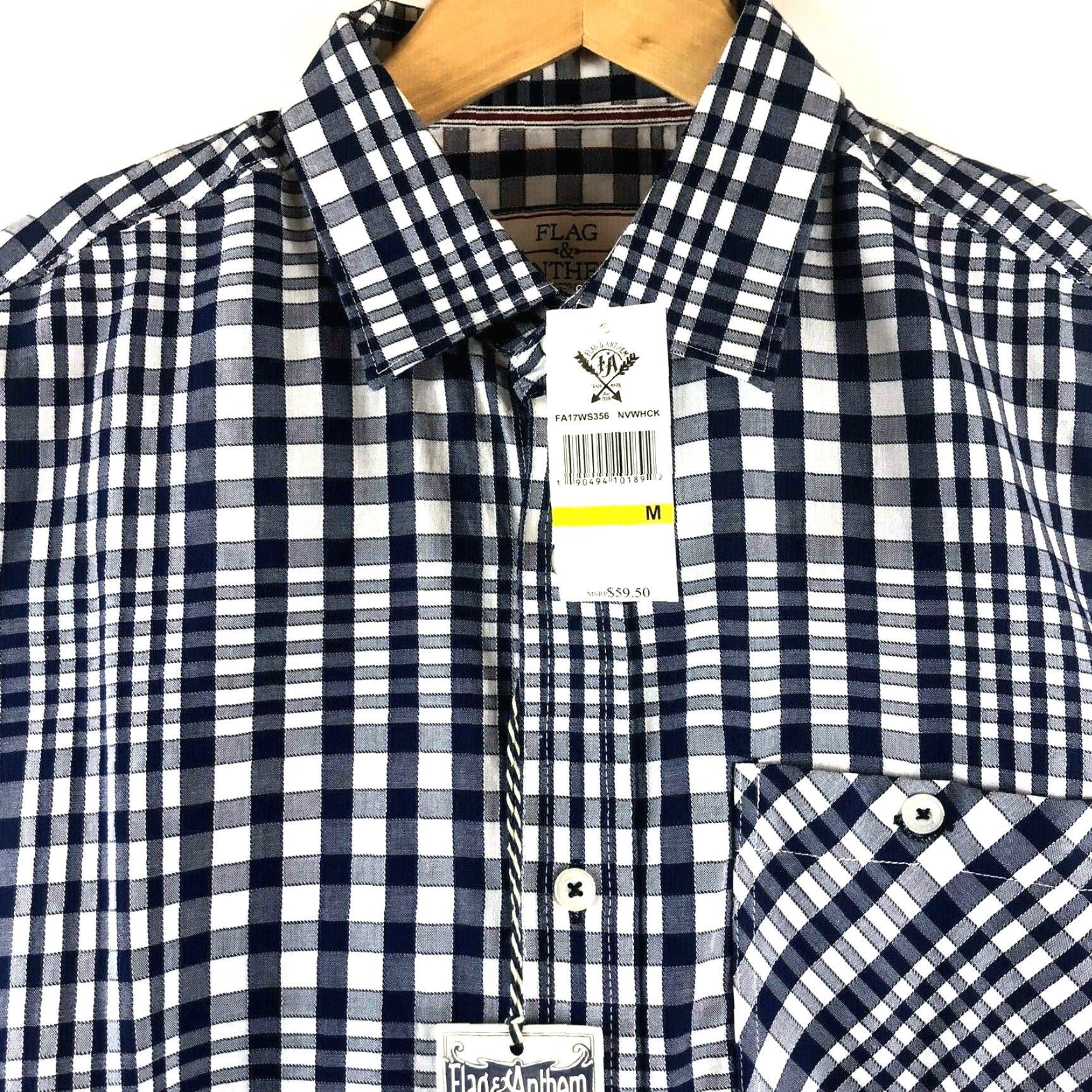 Flag & Anthem Flag & Anthem Shirt Mens Sz Medium Long Sleeve Woven Navy Blue White Plaid Size US M / EU 48-50 / 2 - 3 Thumbnail