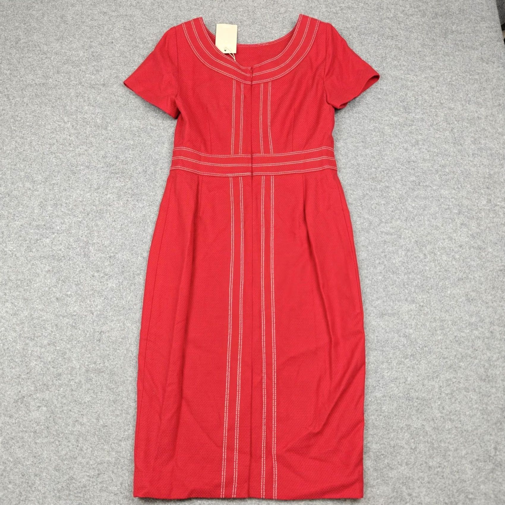 Boden Boden Dress Womens 6 Red Textured Contrast Stitch Sheath Short Sleeve Midi New Size 28" / US 6 / IT 42 - 6 Thumbnail