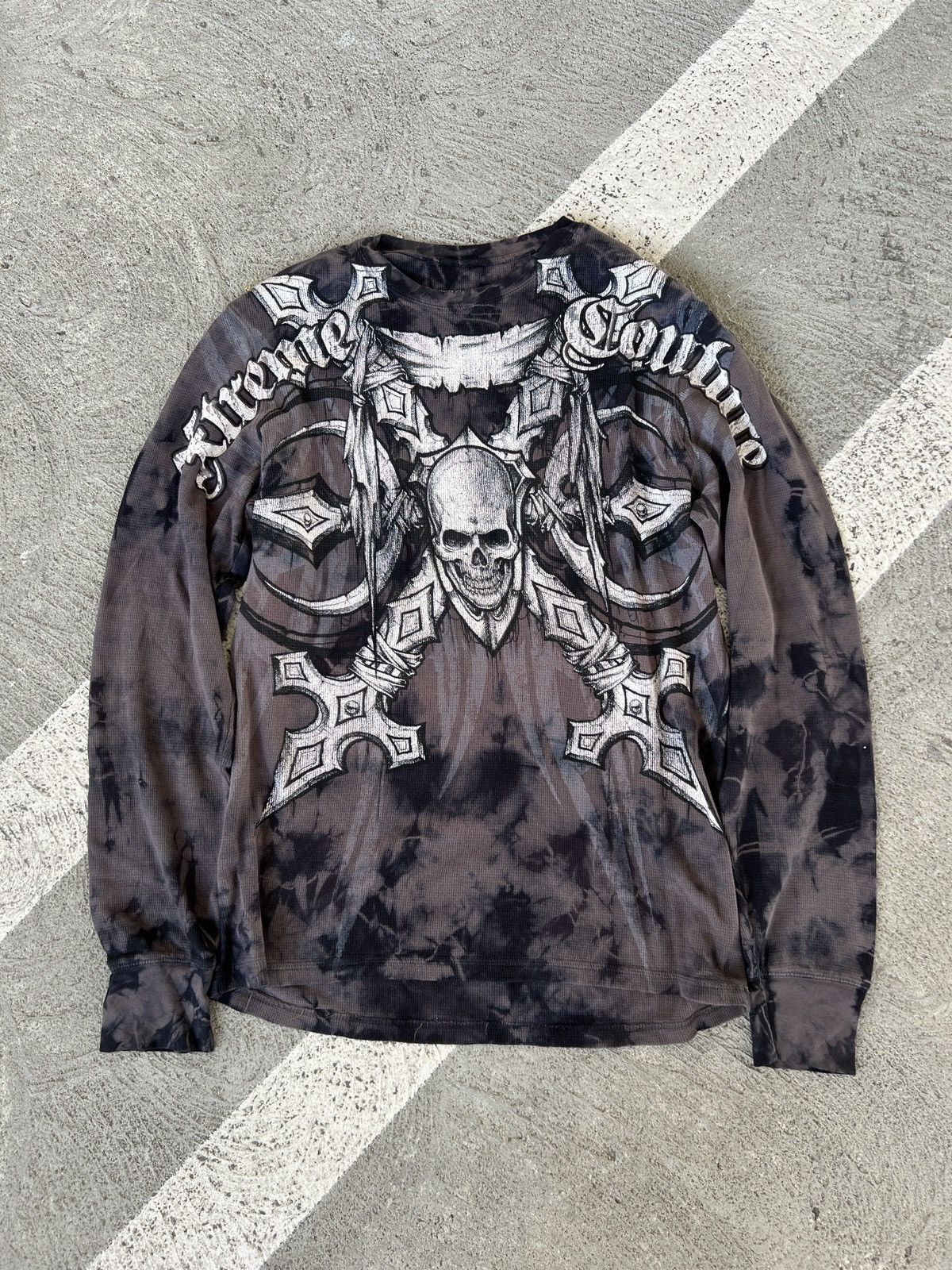 Image of Y2K Xtreme Couture Affliction Style Longsleeve in Black/Gray, Men's (Size 2XL)