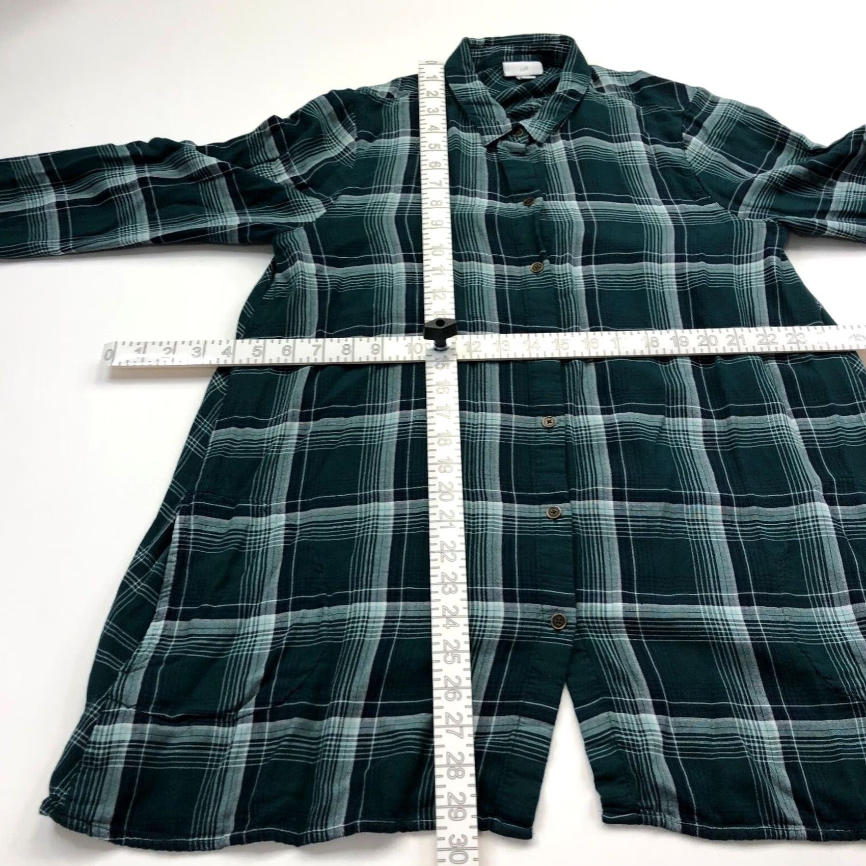 J. Jill J.Jill Button-Up Shirt Long Sleeve Plaid 100% Rayon Green Pockets Women's MED Regular Size M Moda Shirt Size M / US 6-8 / IT 42-44 - 3 Thumbnail