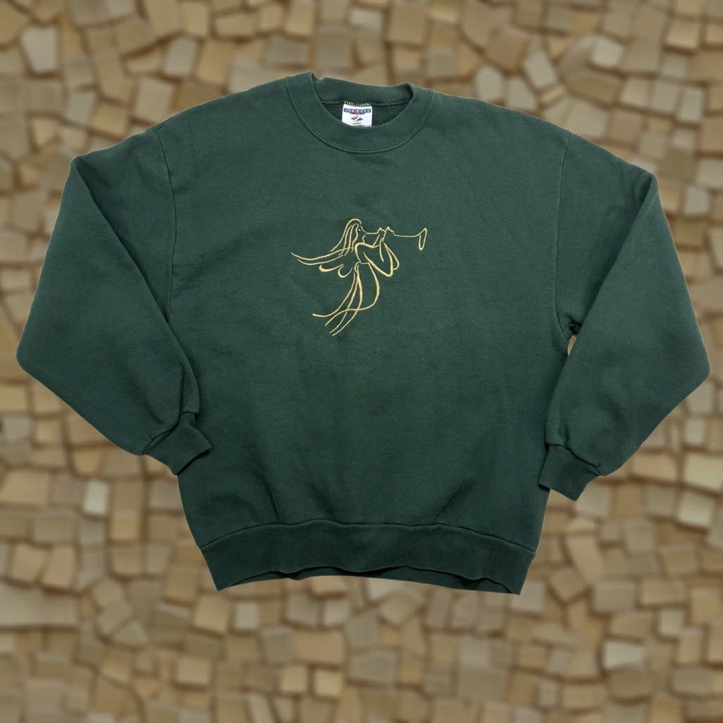 Jerzees VINTAGE Jerzees Christmas Angel Crewneck Sweatshirt Womens L Embroidered Green Gold Size L / US 10 / IT 46 - 1 Thumbnail