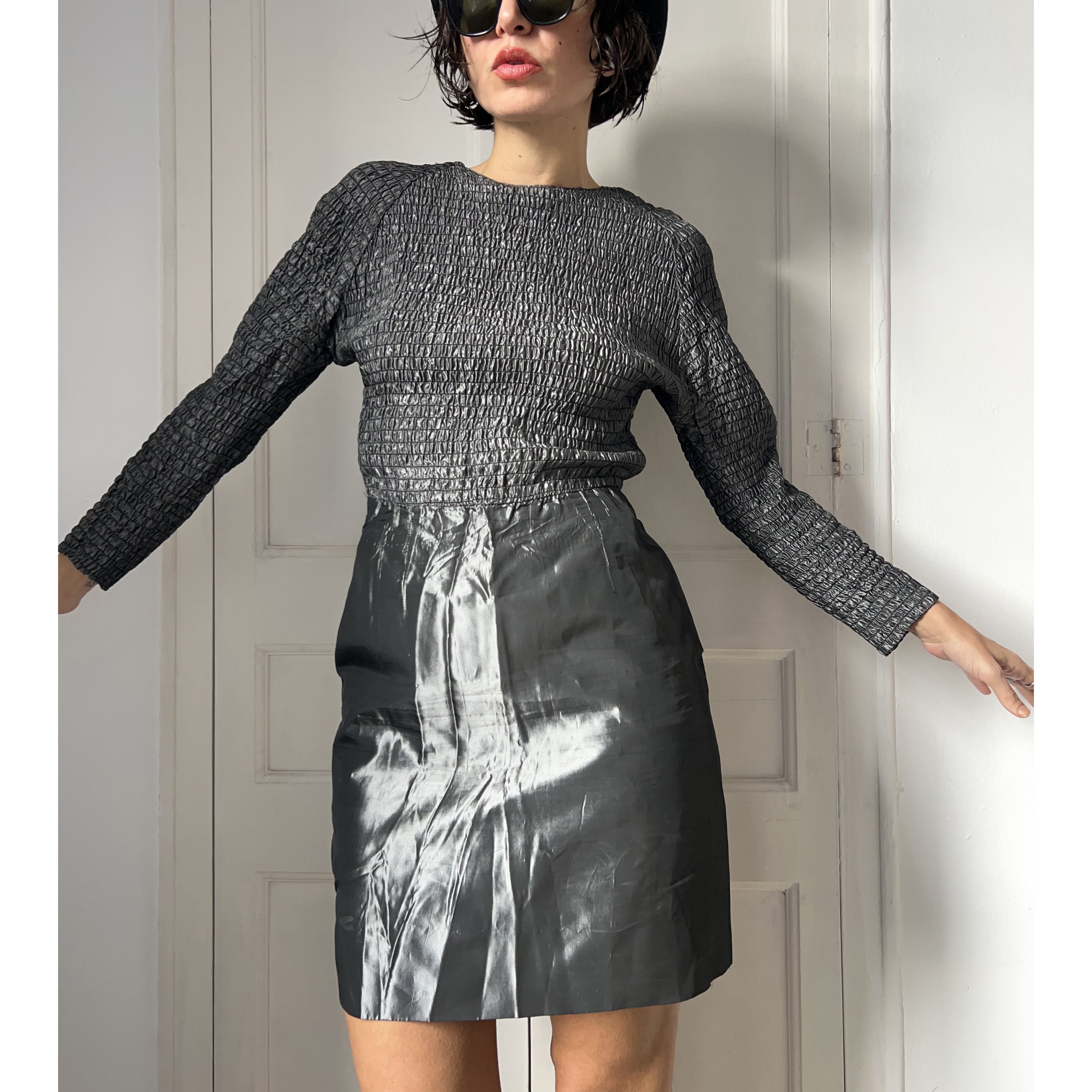 Vintage Vintage 80s Silver Mini Dress Size M / US 6-8 / IT 42-44 - 4 Thumbnail