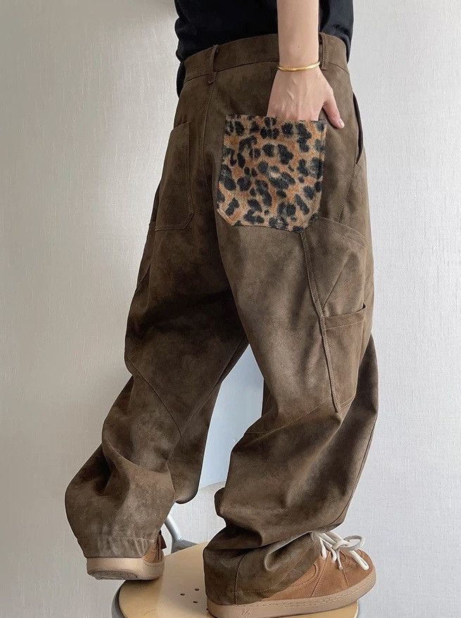 Japanese Brand × Vintage Avant garde punk leopard pocket faux leather carpenter pants Size US 34 / EU 50 - 1 Thumbnail