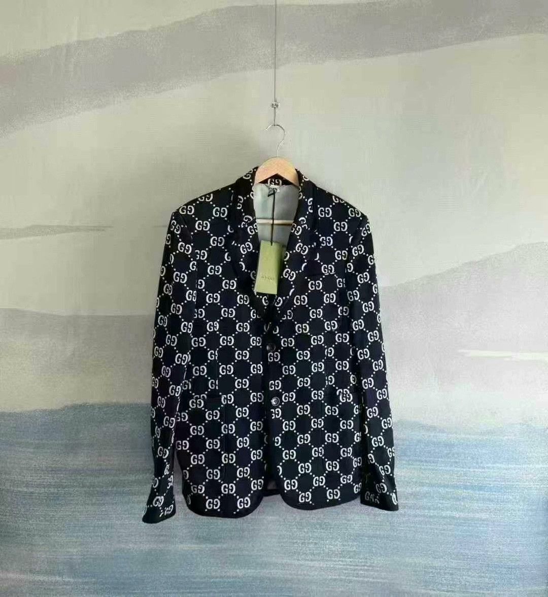 Gucci gucci navy patterned single-breasted blazer Size US M / EU 48-50 / 2 - 1 Thumbnail