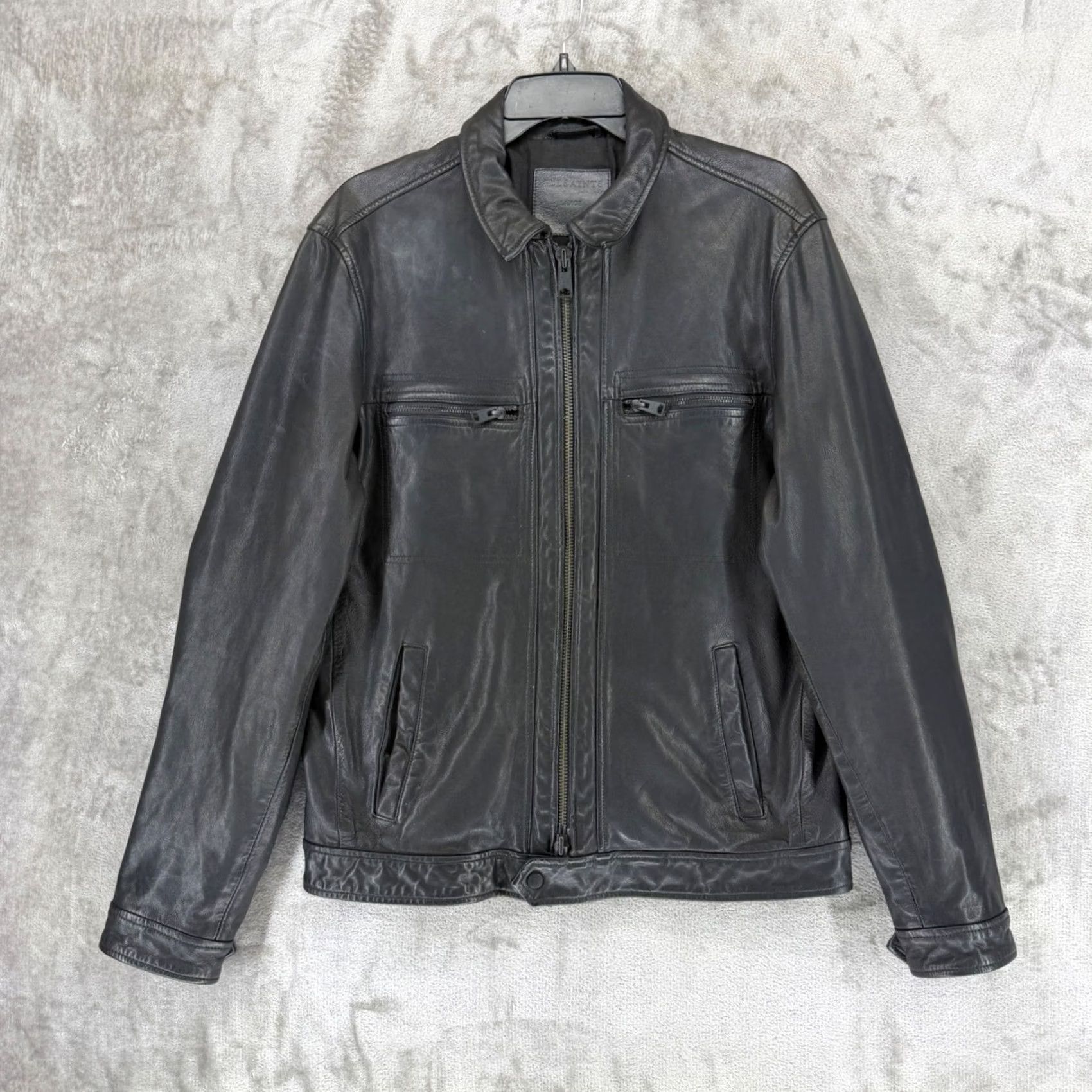 Allsaints AllSaints Lark Leather Jacket Mens L Black Goat Leather Full Zip ML141H Size US L / EU 52-54 / 3 - 2 Thumbnail