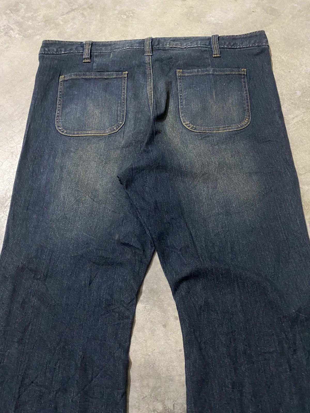 If Six Was Nine Baggy Jeans Japanese Smile Land Rusty Blue Bush Pocket Flare Size US 37 - 10 Thumbnail