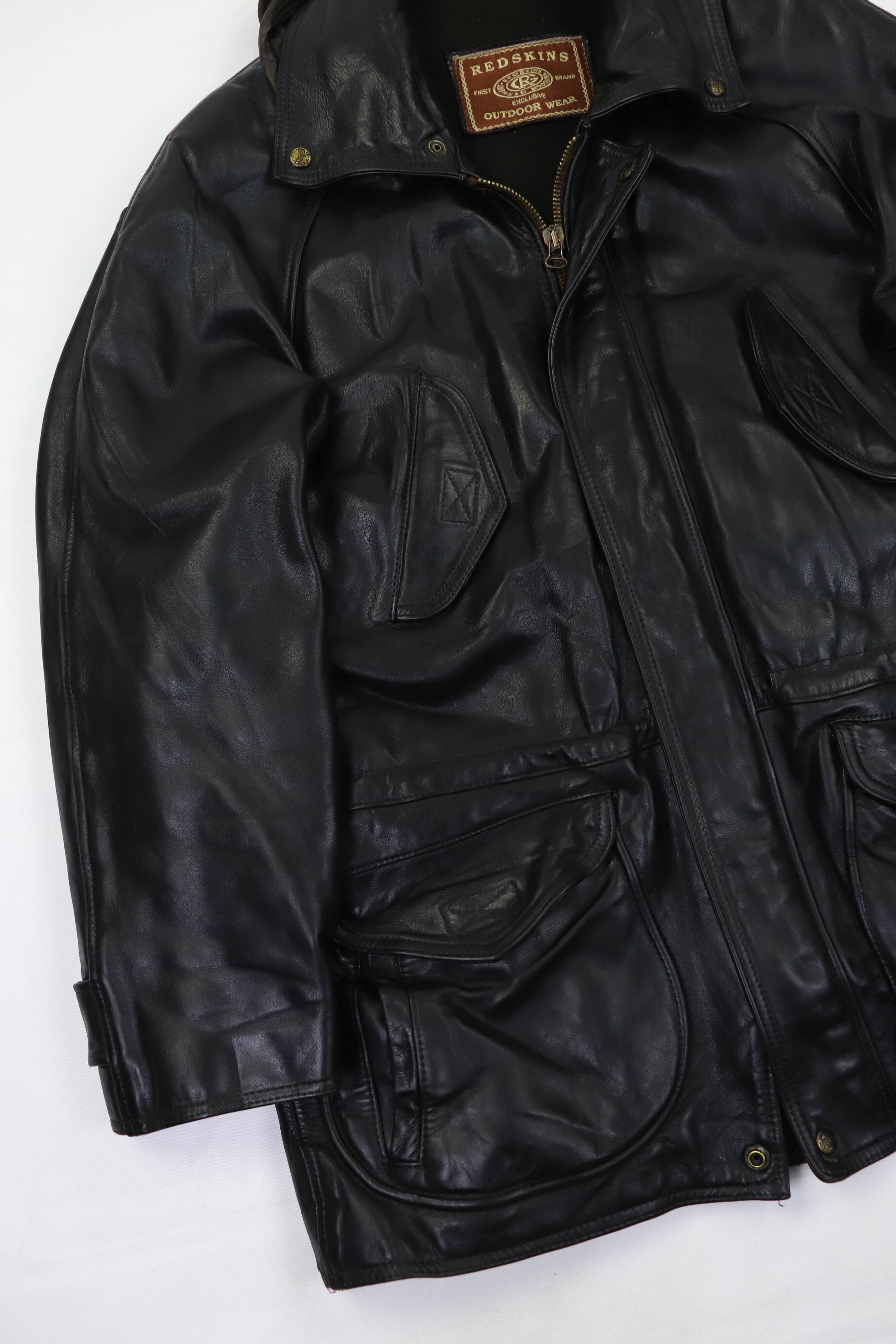 NFL 90s Vintage REDSKINS Black Heavy Leather Jacket Parka Size US L / EU 52-54 / 3 - 4 Thumbnail