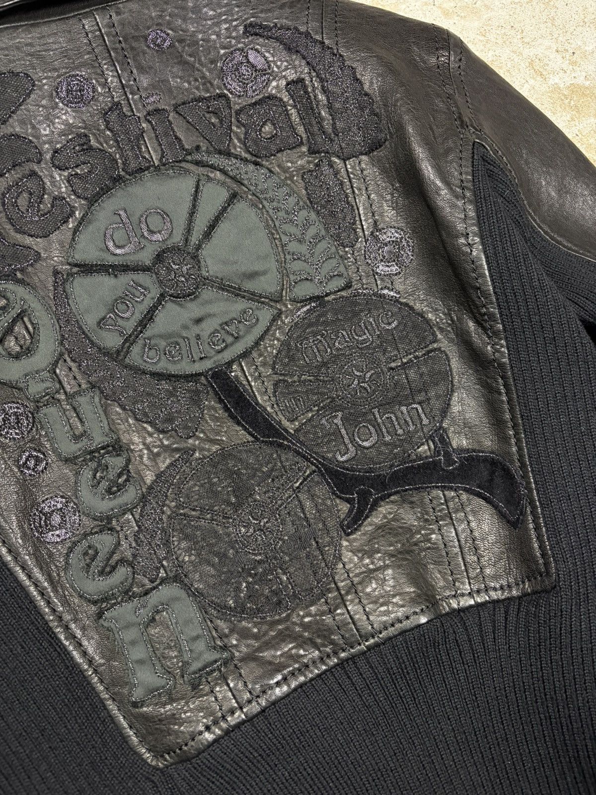 John Galliano John Galliano 2000s Black Embroidery Leather Bomber Jacket Size M / US 6-8 / IT 42-44 - 4 Thumbnail