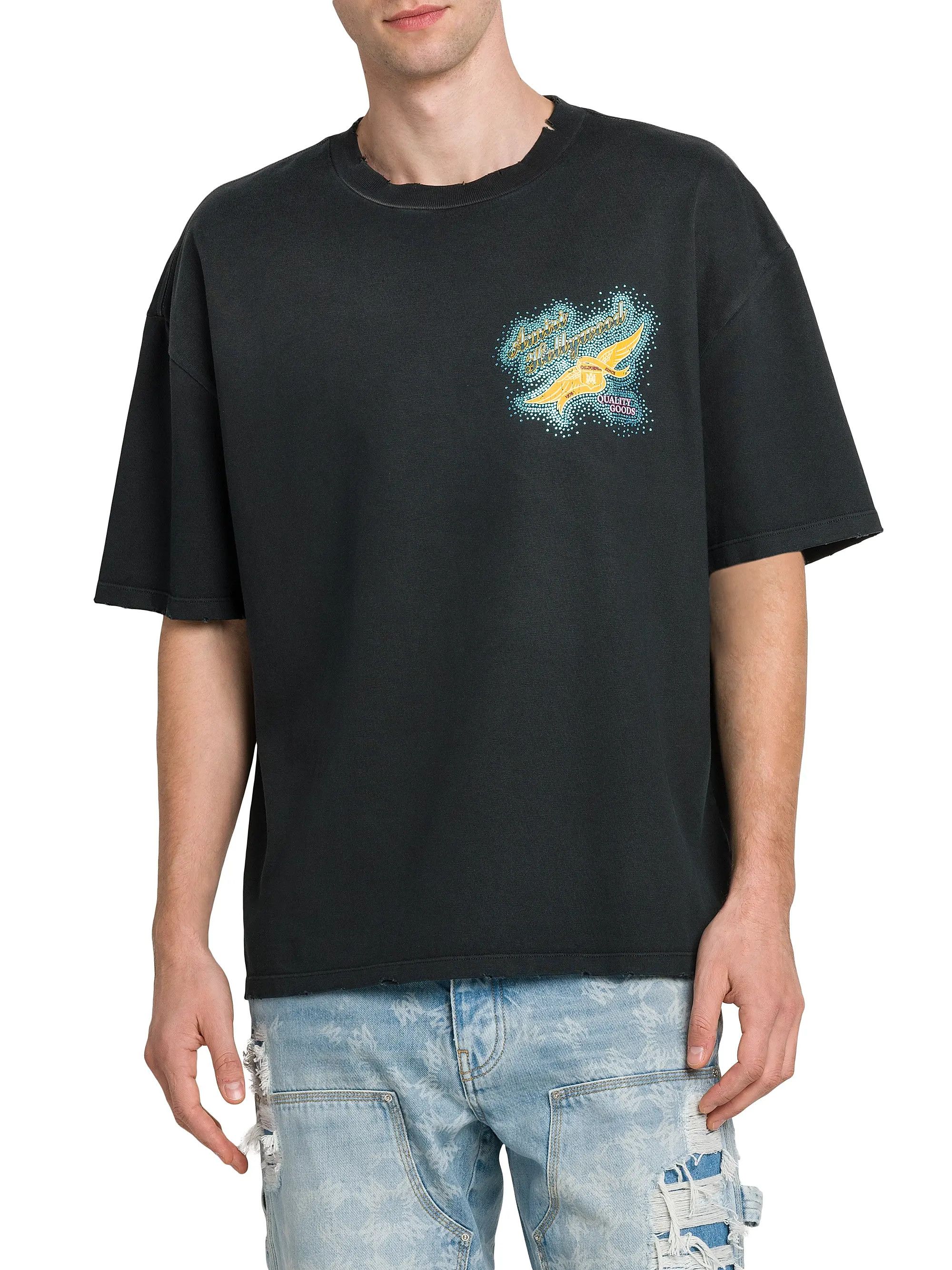 Amiri os11x1225 Crystal Wings Embellished Crewneck T-Shirt Black Size US XXL / EU 58 / 5 - 3 Thumbnail