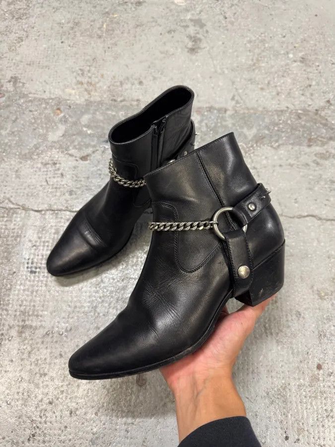 Saint Laurent Paris Saint Laurent Cowboy Ankle Leather Black Boots Size US 6 / IT 36 - 10 Thumbnail