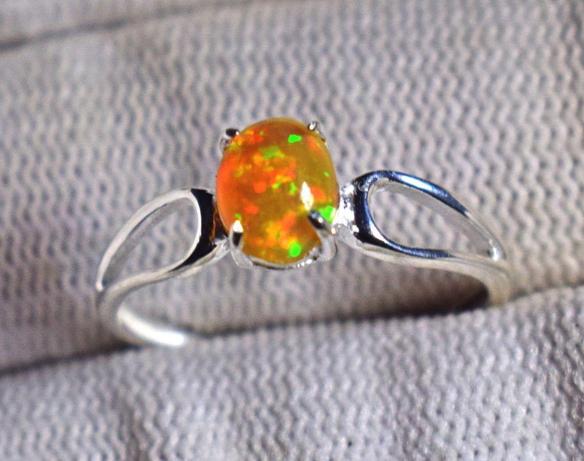 Handmade Ethiopian Opal Ring: Minimal 925K Silver, October Birthstone Size ONE SIZE - 4 Thumbnail