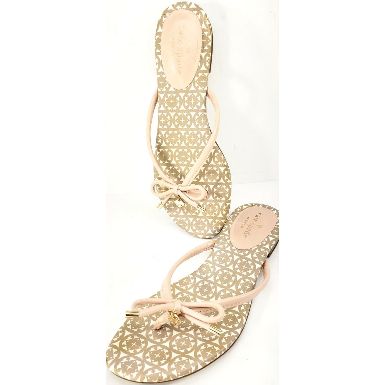 Vintage Kate Spade Sandals Womens 7M Casual Comfort Slide On Thong Flip Flops Pink Bow and Straps - Excellent Condition Size US 7 / IT 37 - 2 Thumbnail