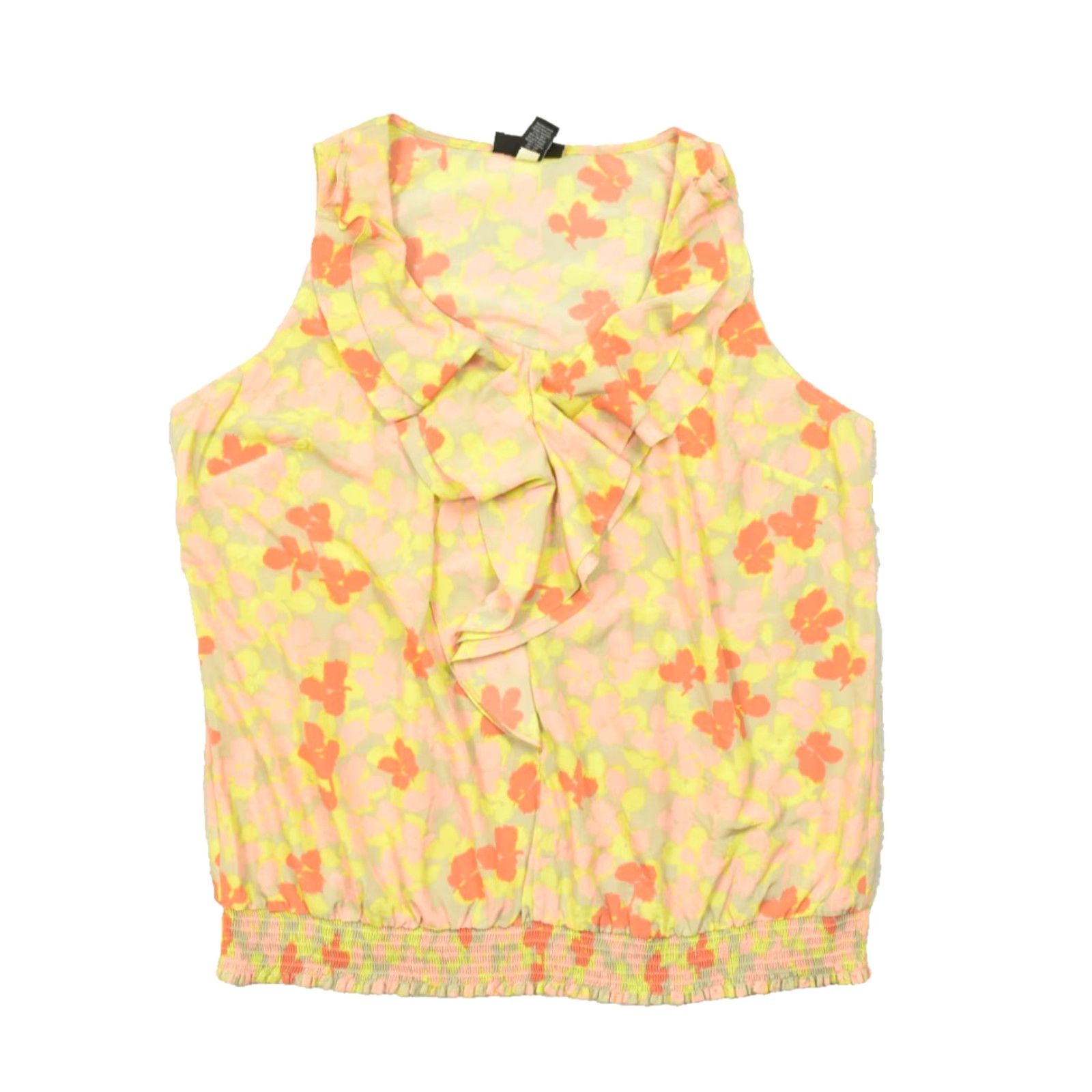 Vintage Lane Bryant Blouse Women Plus Size 22 Floral Sleeveless Ruffle Neck Pink SMocked Hem Adjustable Pullover Casual Summer Spring Short Sleeve? Size 3XL / US 20-22 - 2 Thumbnail