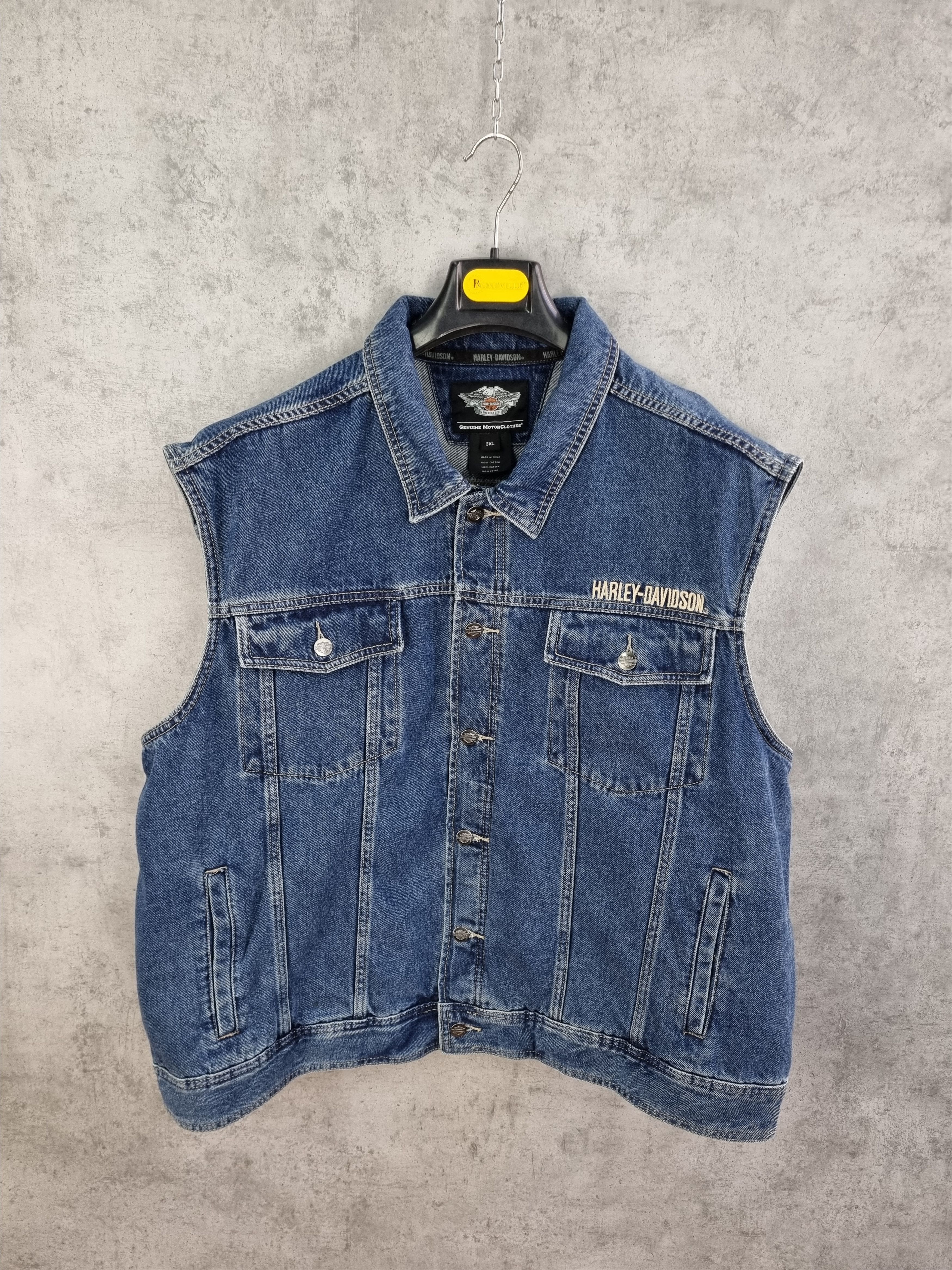 Harley Davidson × Vintage Harley Davidson Big Size Big Logo Denim Vest Size US XXL / EU 58 / 5 - 6 Thumbnail